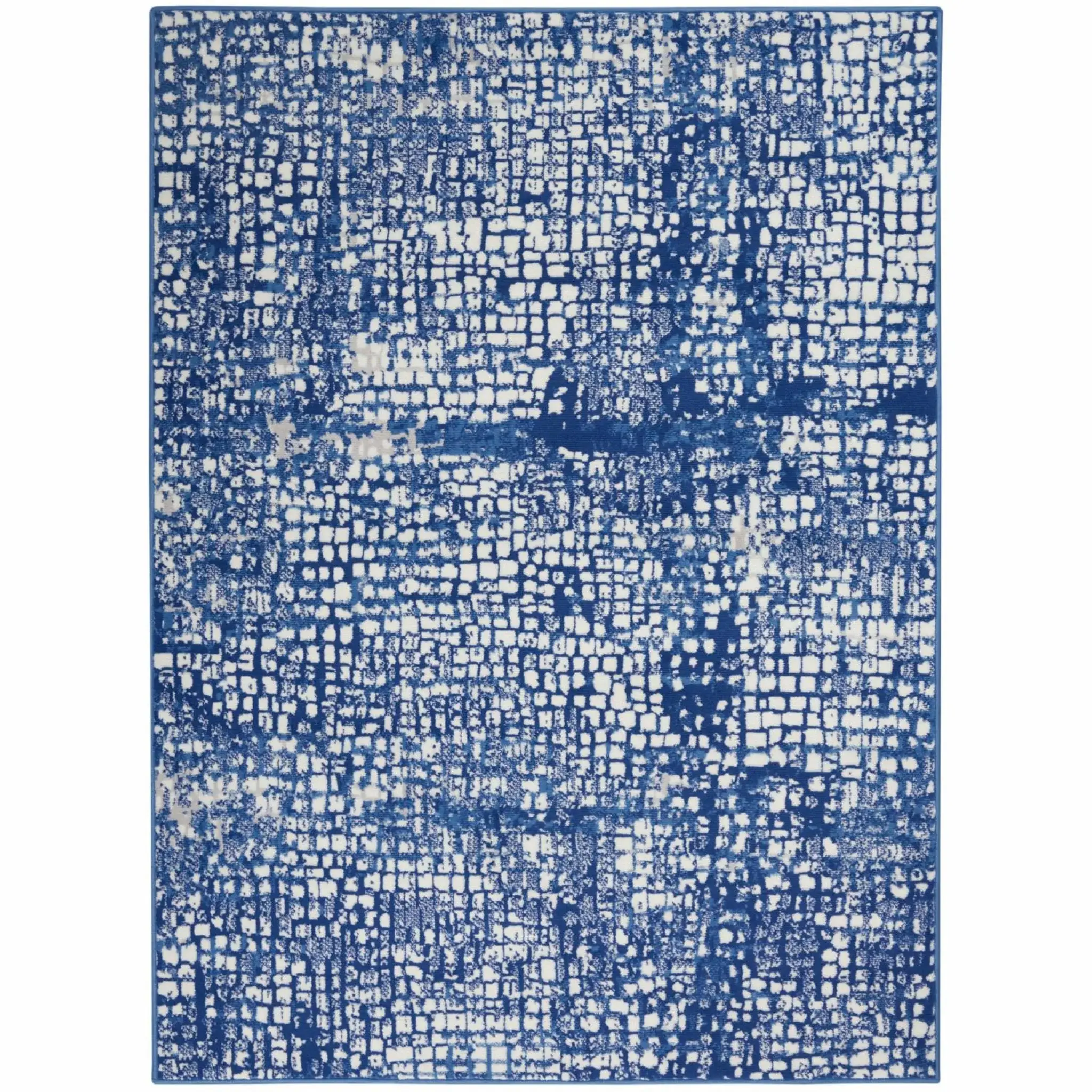 6' X 9' Blue And Ivory Abstract Dhurrie Area Rug - Image 2