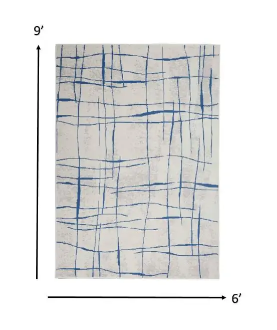 6' X 9' Blue And Ivory Abstract Dhurrie Area Rug - Image 3