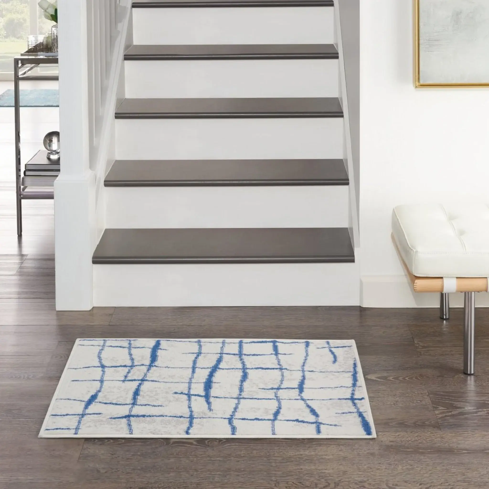 6' X 9' Blue And Ivory Abstract Dhurrie Area Rug - Image 6