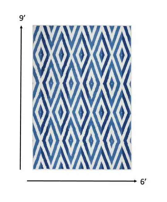 6' X 9' Blue And Ivory Geometric Dhurrie Area Rug - Image 3