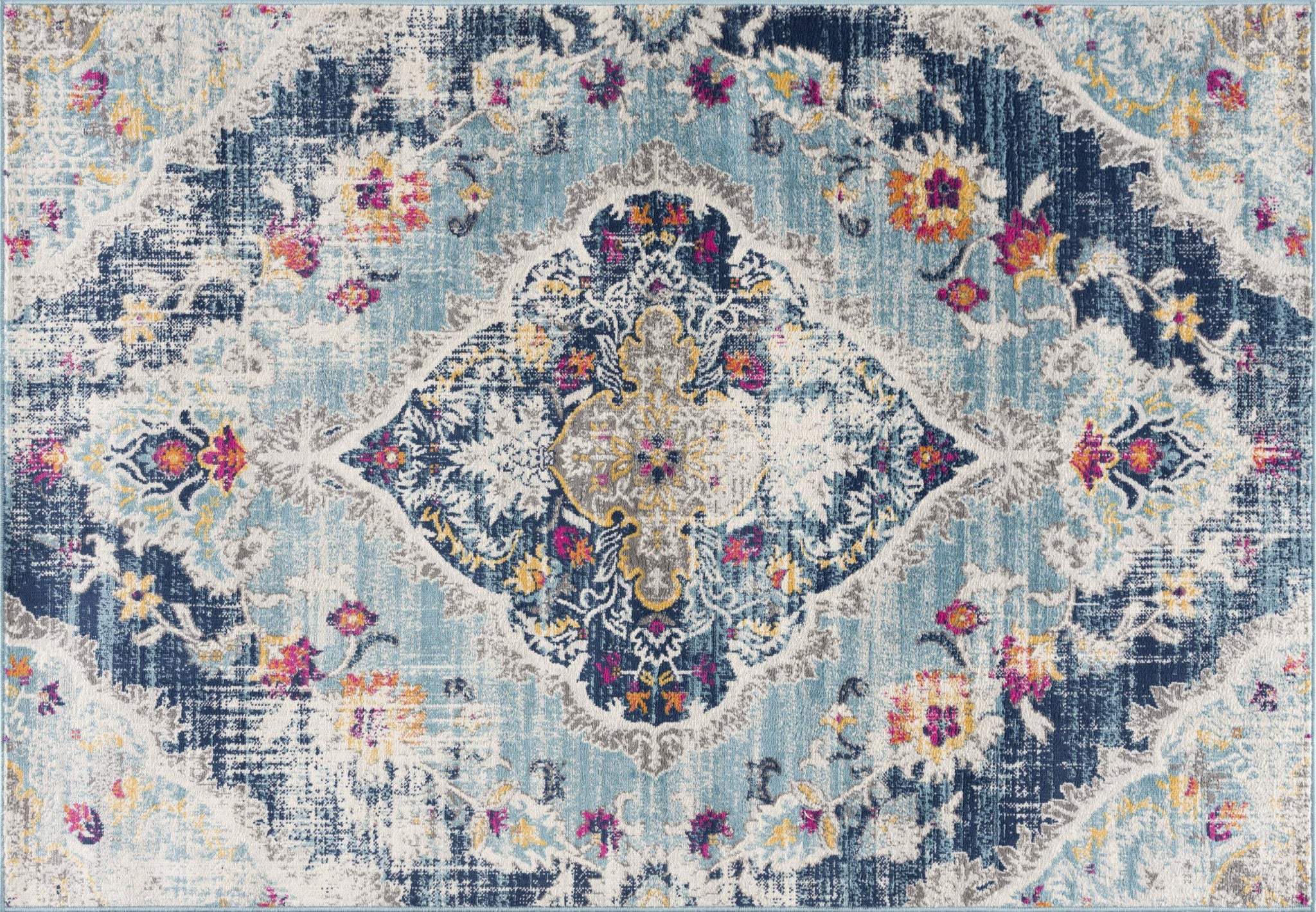 6' X 9' Blue and Ivory Medallion Area Rug - Image 2