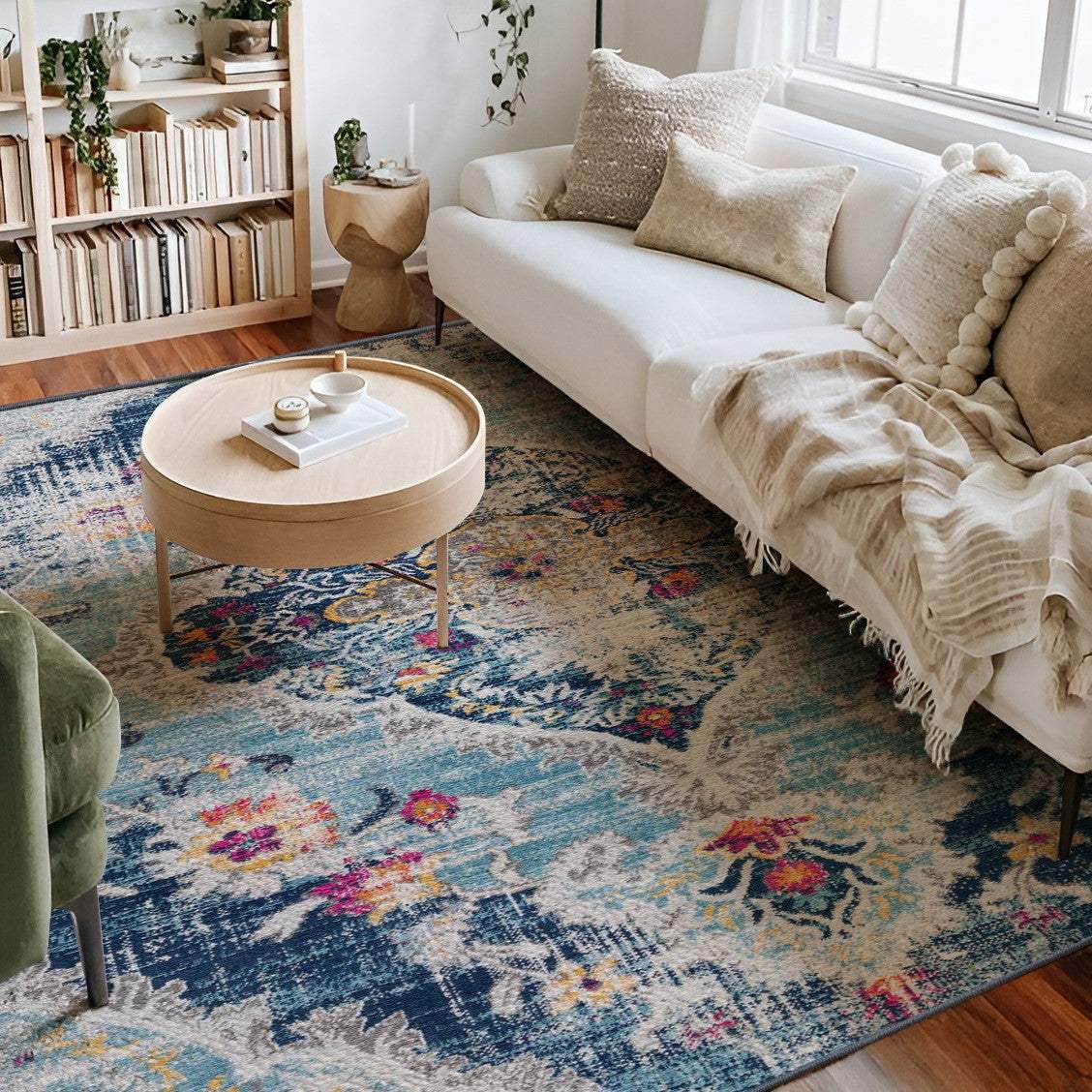 6' X 9' Blue and Ivory Medallion Area Rug - Image 4