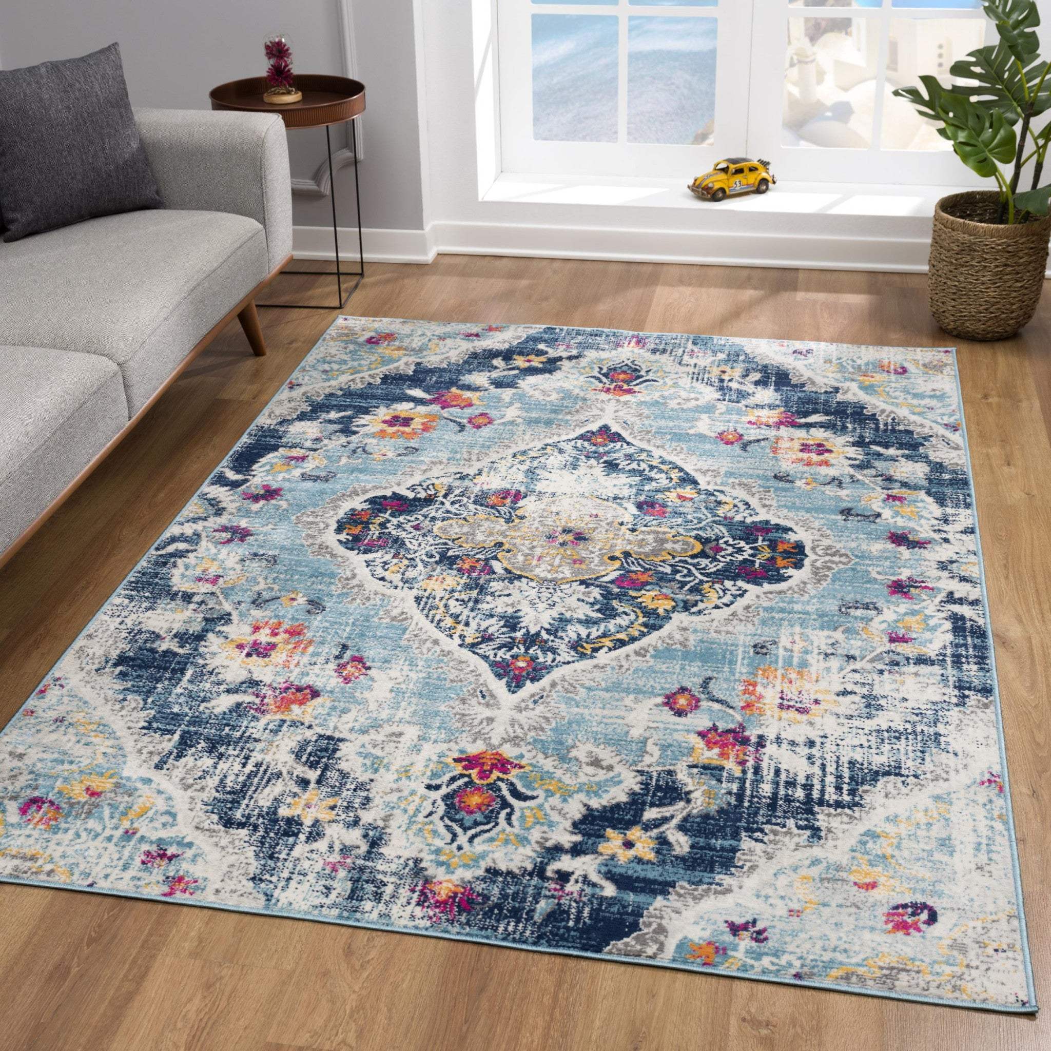 6' X 9' Blue and Ivory Medallion Area Rug - Image 5