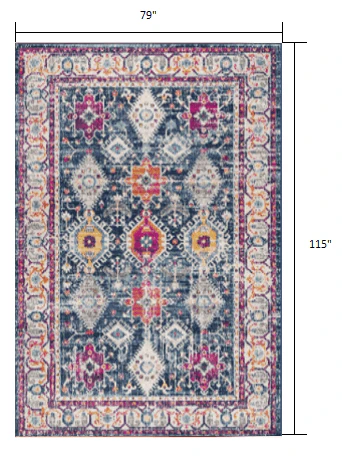 6' X 9' Blue and Ivory Oriental Area Rug - Image 3