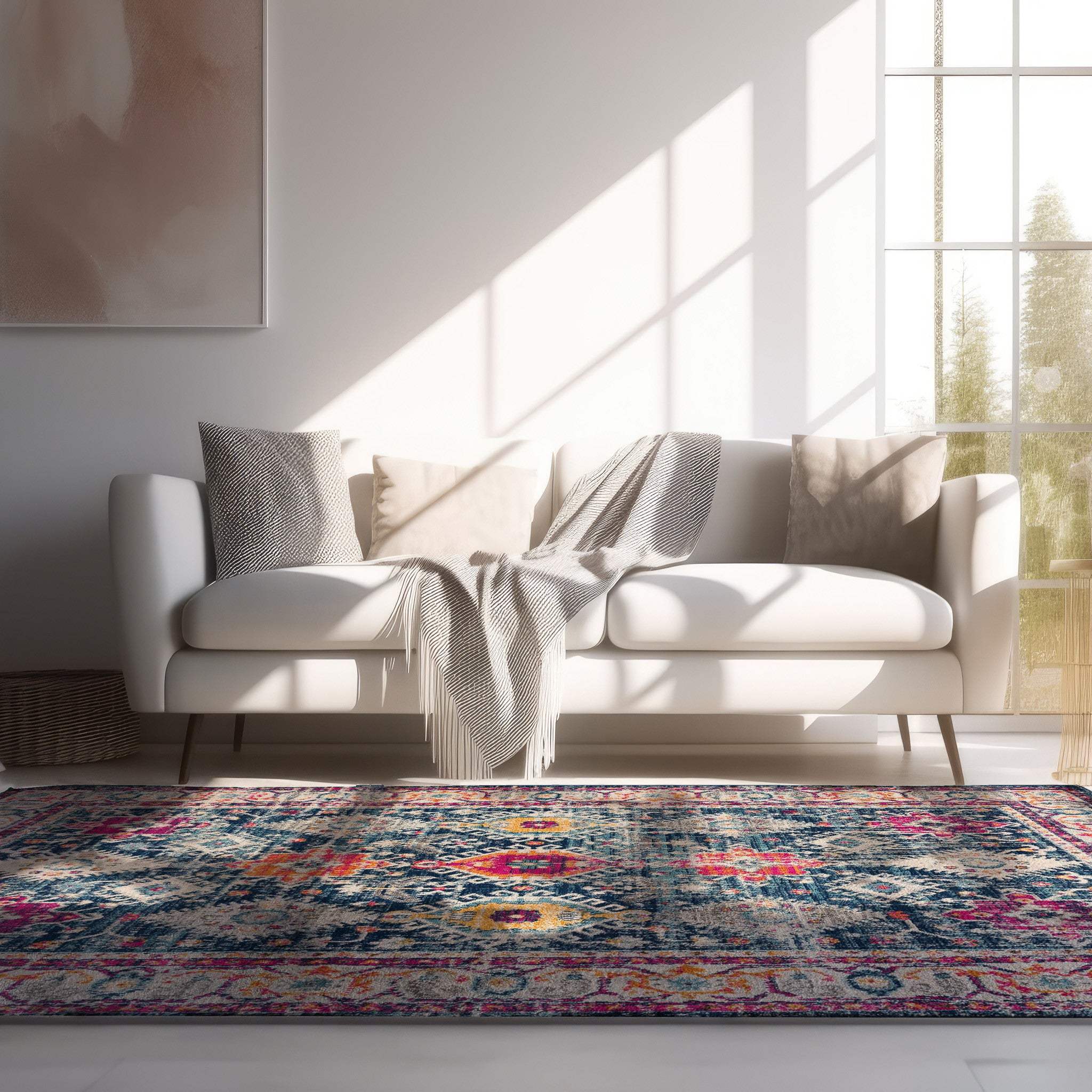 6' X 9' Blue and Ivory Oriental Area Rug - Image 6
