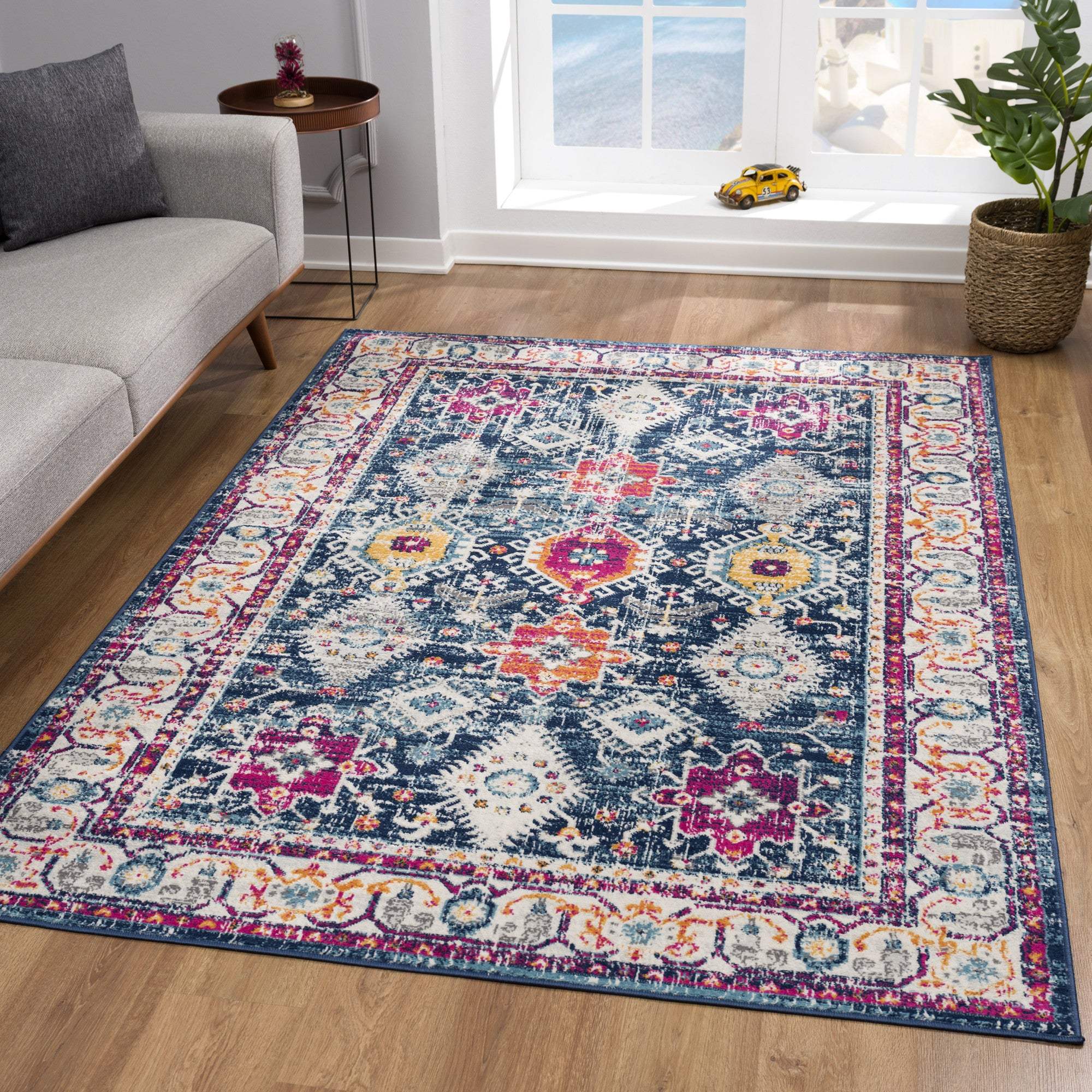 6' X 9' Blue and Ivory Oriental Area Rug - Image 7