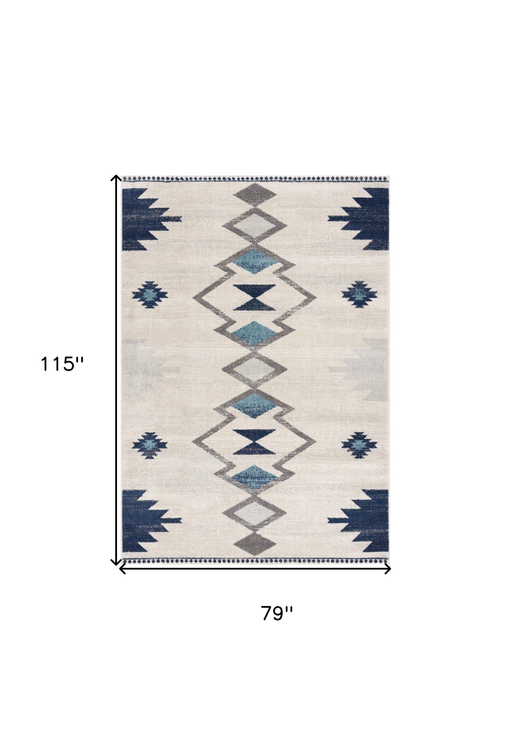6' X 9' Blue and Ivory Southwestern Area Rug - Image 3