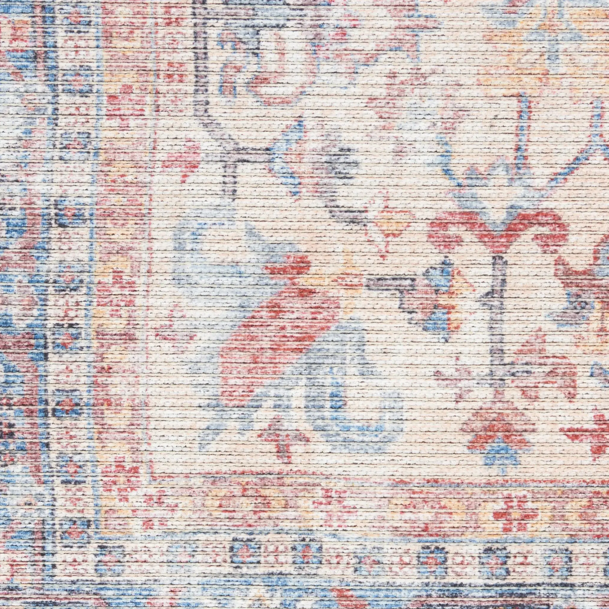 6' X 9' Blue And Orange Medallion Distressed Washable Area Rug - Image 4