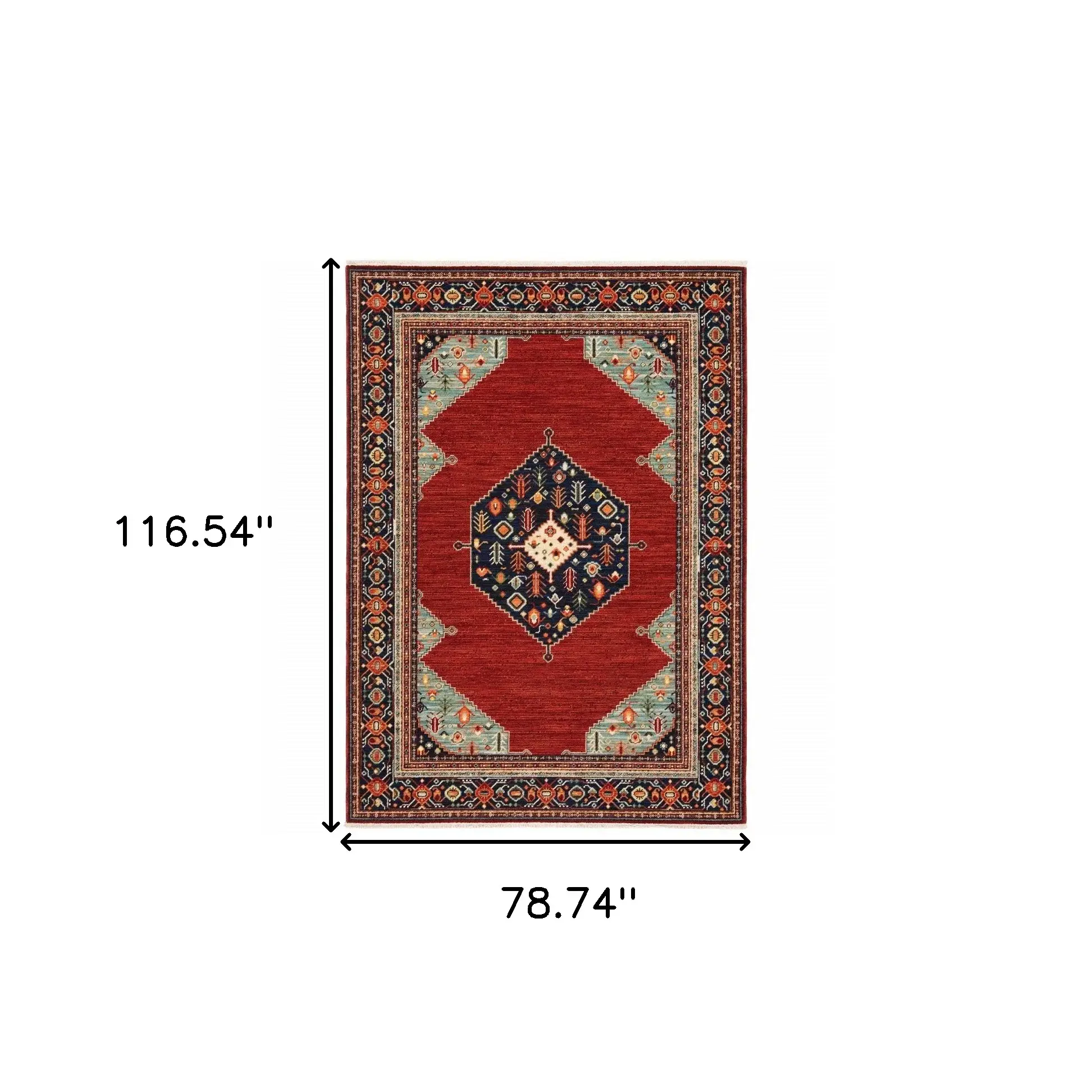 6' X 9' Blue And Red Oriental Power Loom Area Rug With Fringe - Image 3