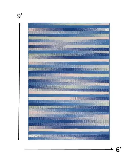 6' X 9' Blue And White Striped Dhurrie Area Rug - Image 3