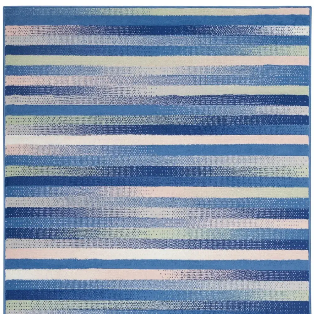 6' X 9' Blue And White Striped Dhurrie Area Rug - Image 5