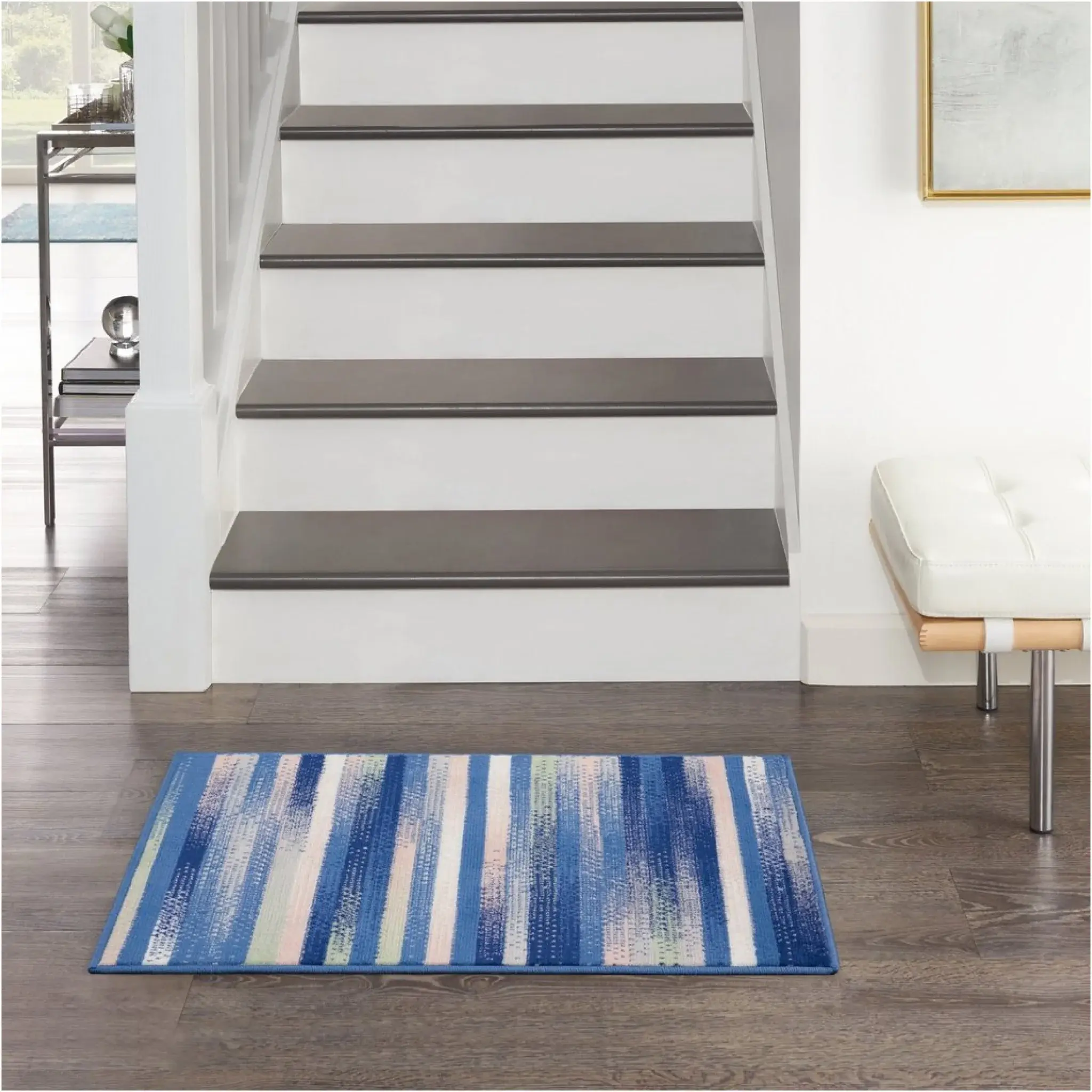 6' X 9' Blue And White Striped Dhurrie Area Rug - Image 6