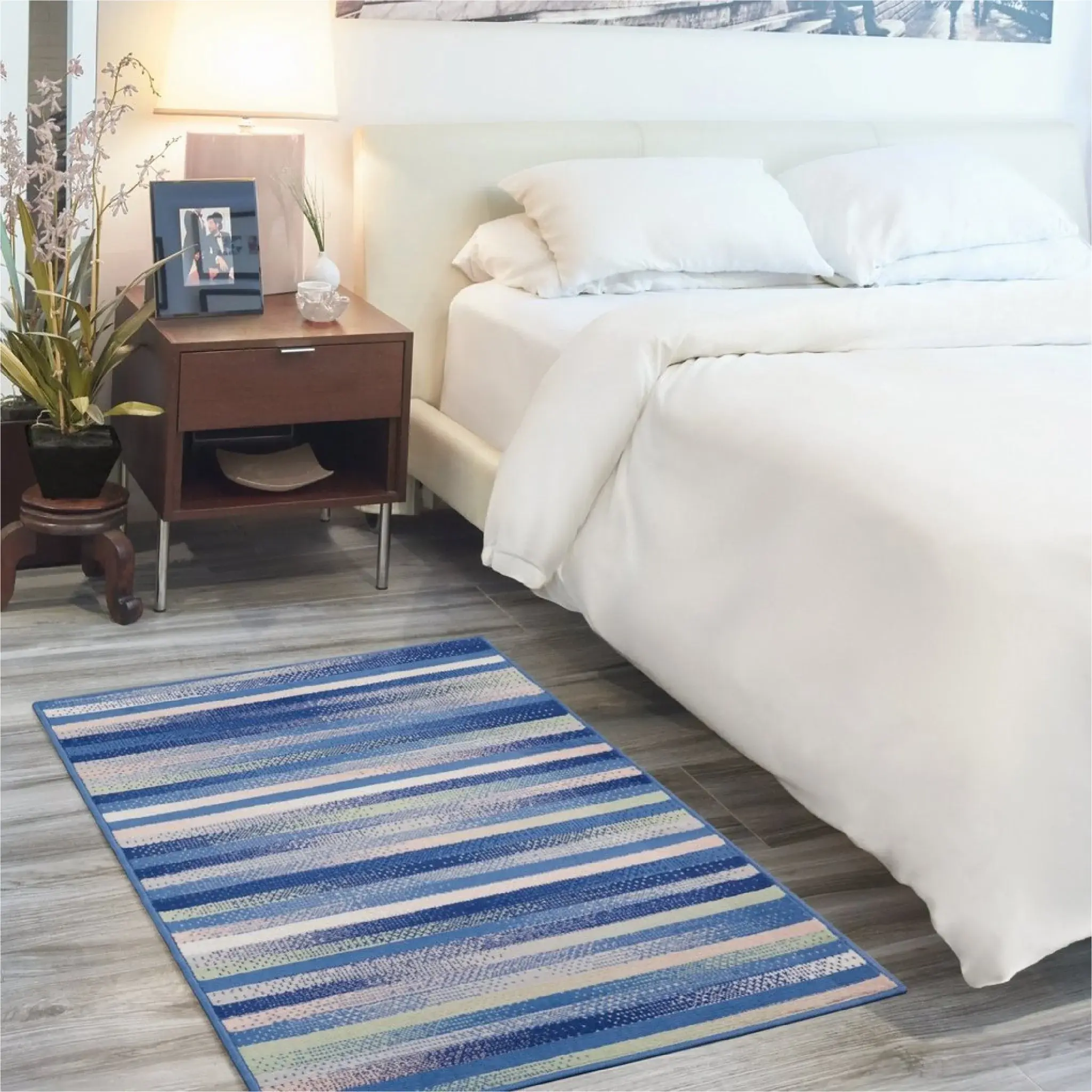 6' X 9' Blue And White Striped Dhurrie Area Rug - Image 7