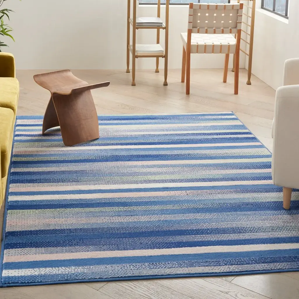 6' X 9' Blue And White Striped Dhurrie Area Rug - Image 8