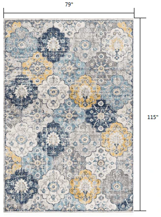 6' X 9' Blue and Yellow Floral Area Rug - Image 3