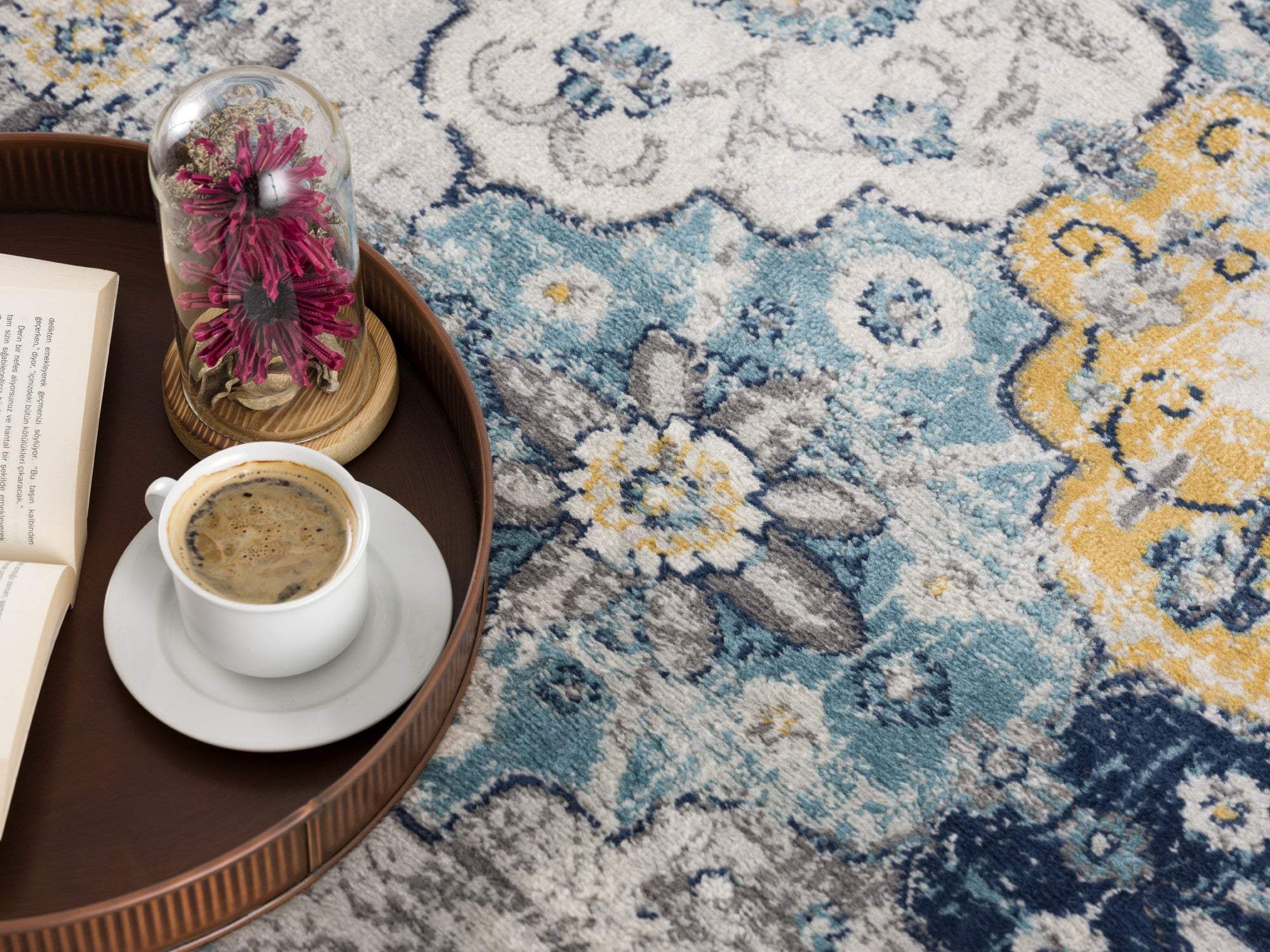 6' X 9' Blue and Yellow Floral Area Rug - Image 5