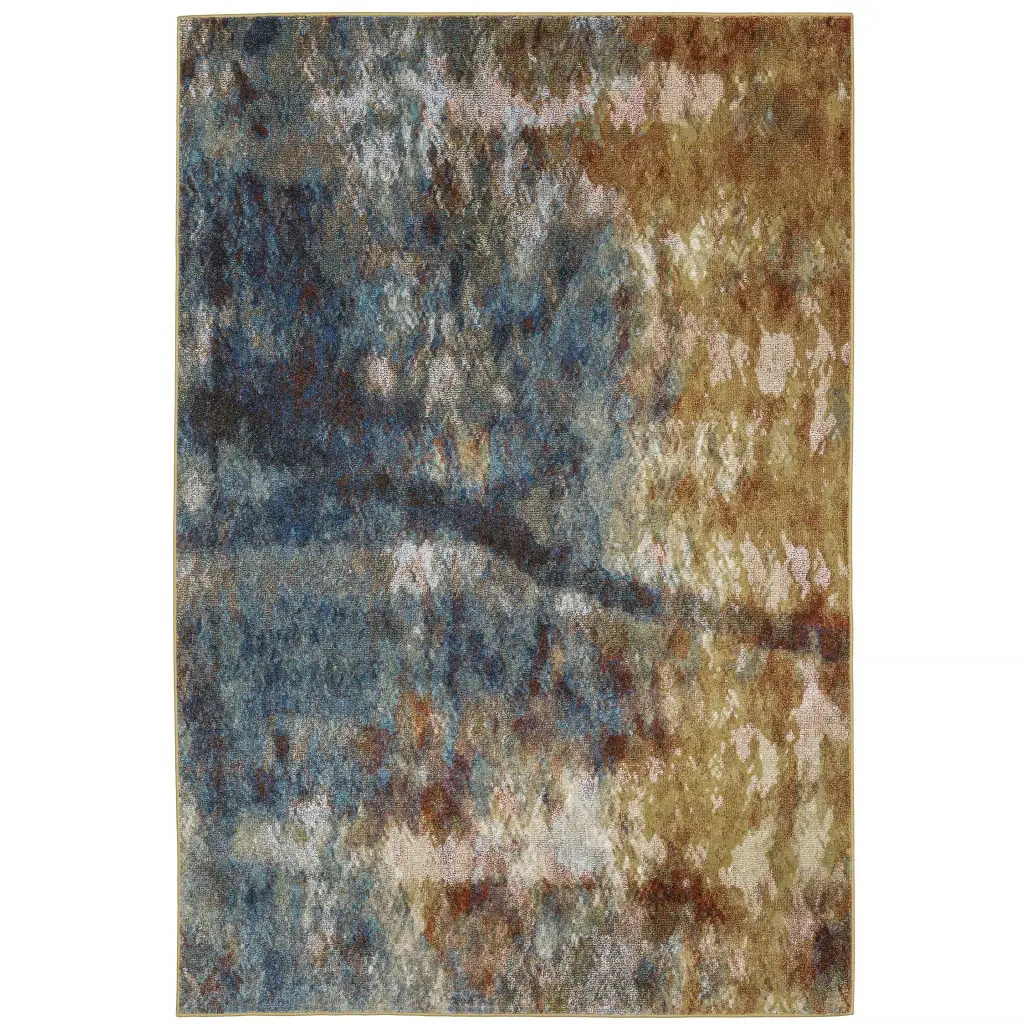 6' X 9' Blue Gold Teal Rust Grey And Beige Abstract Power Loom Stain Resistant Area Rug - Image 2