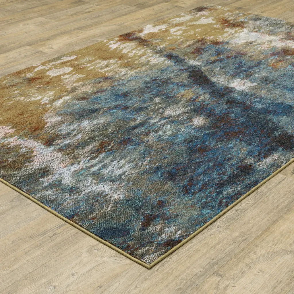 6' X 9' Blue Gold Teal Rust Grey And Beige Abstract Power Loom Stain Resistant Area Rug - Image 5
