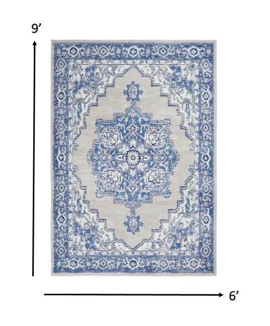 6' X 9' Blue Gray Floral Dhurrie Area Rug - Image 3