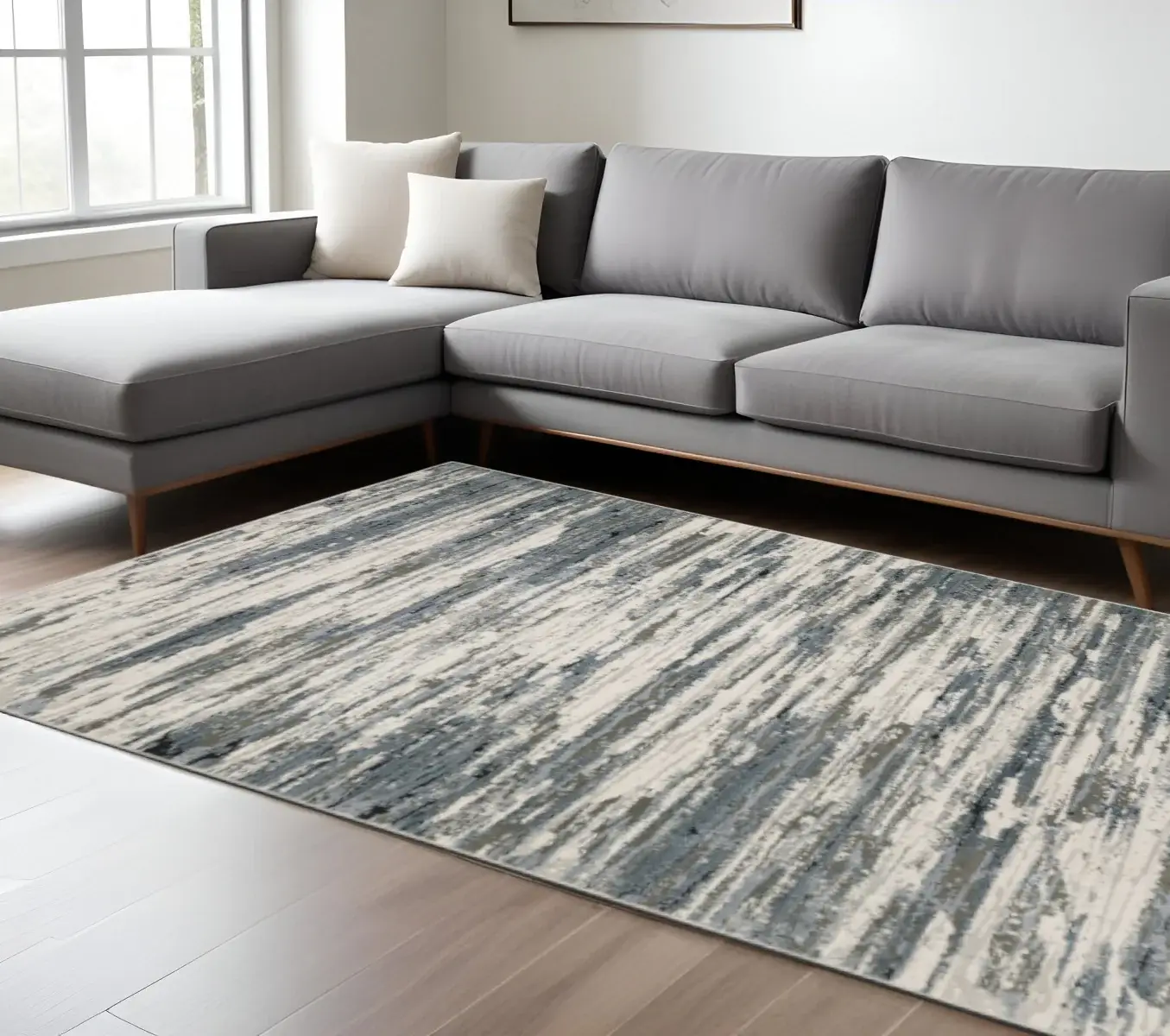 6' X 9' Blue Grey Beige And Brown Abstract Power Loom Stain Resistant Area Rug