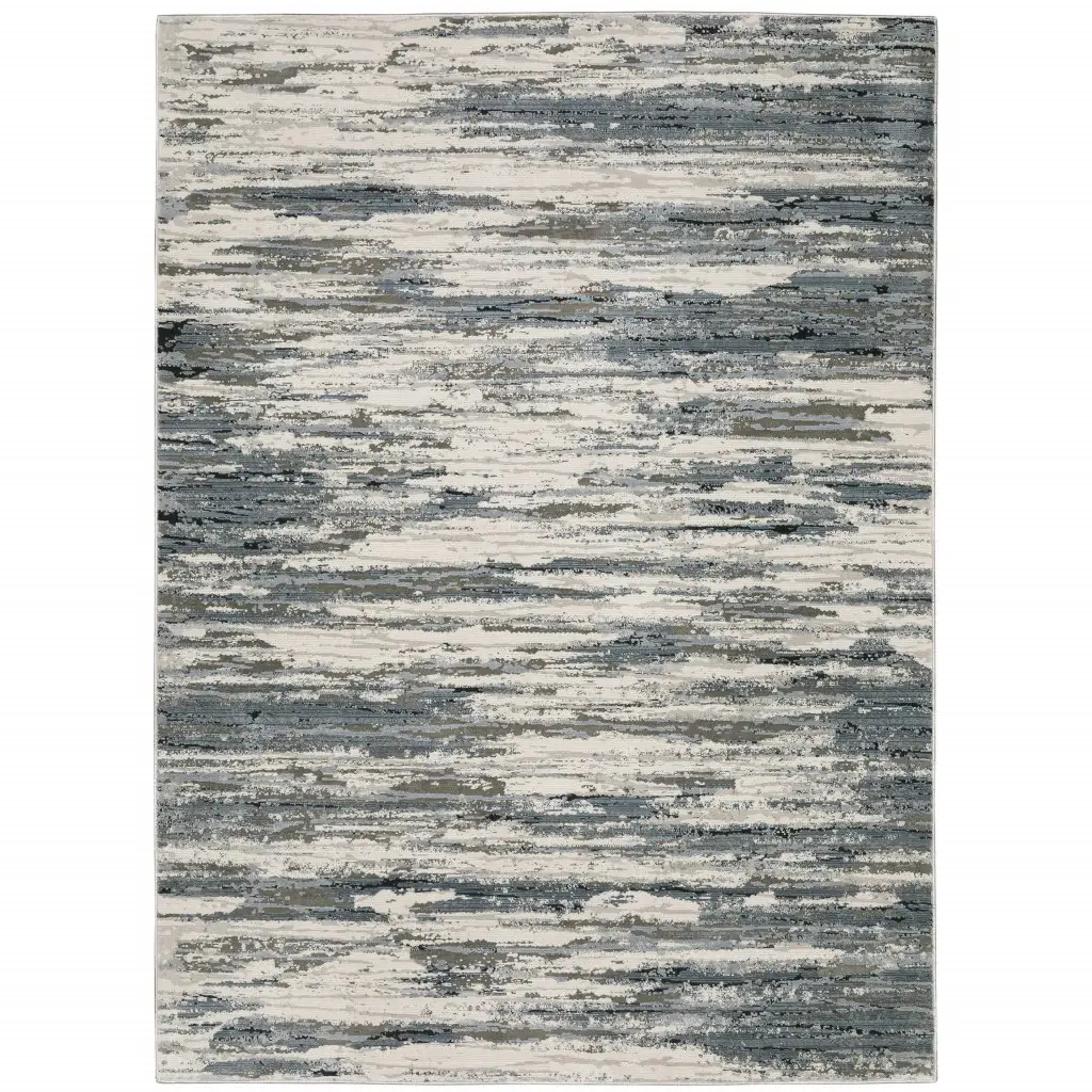 6' X 9' Blue Grey Beige And Brown Abstract Power Loom Stain Resistant Area Rug - Image 2