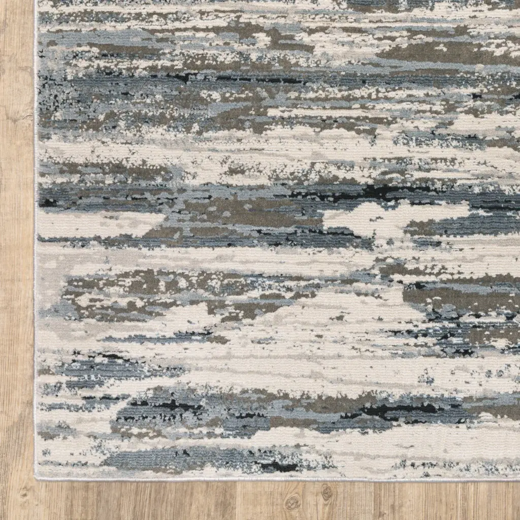 6' X 9' Blue Grey Beige And Brown Abstract Power Loom Stain Resistant Area Rug - Image 4