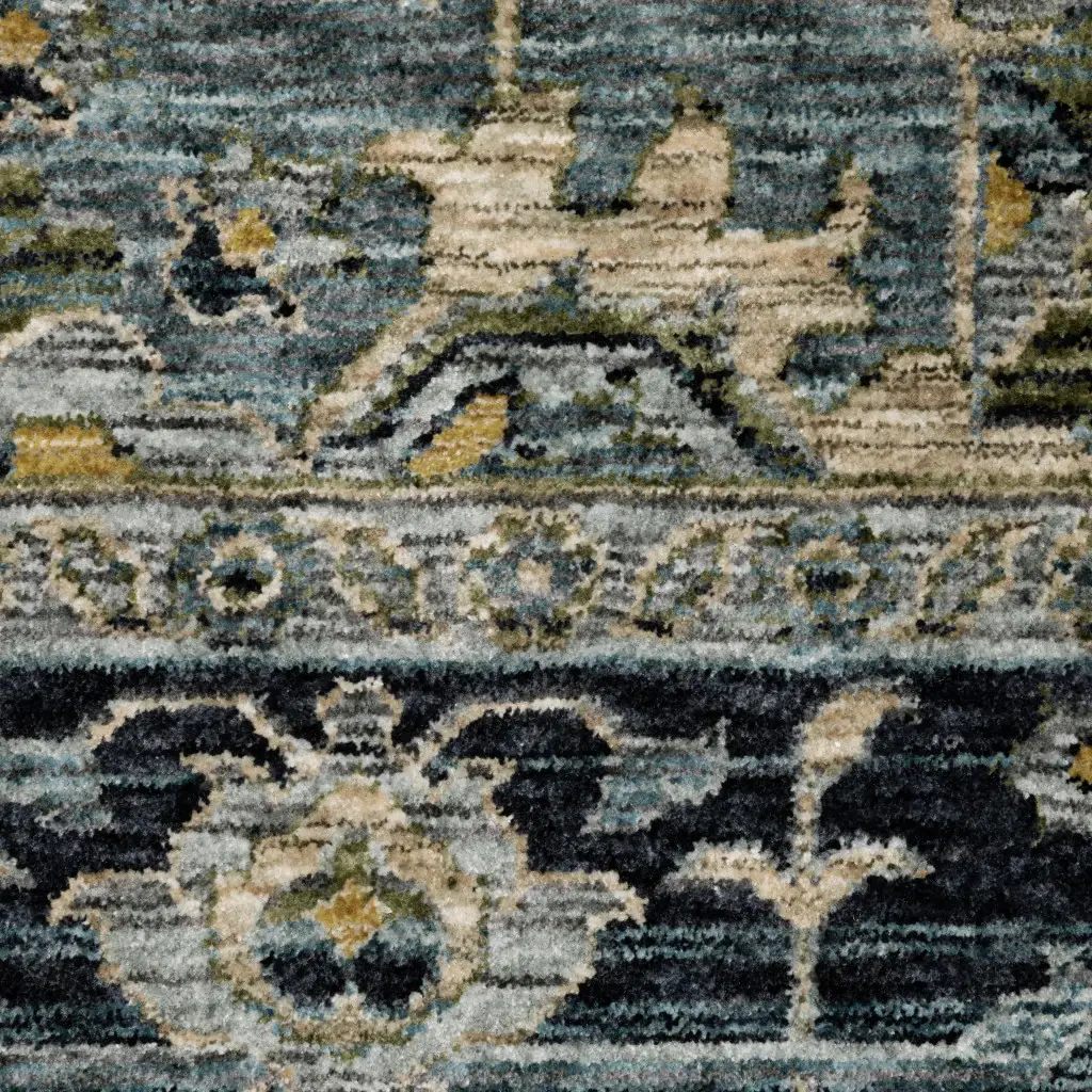 6' X 9' Blue Grey Beige Tan Green And Gold Oriental Power Loom Stain Resistant Area Rug With Fringe - Image 4