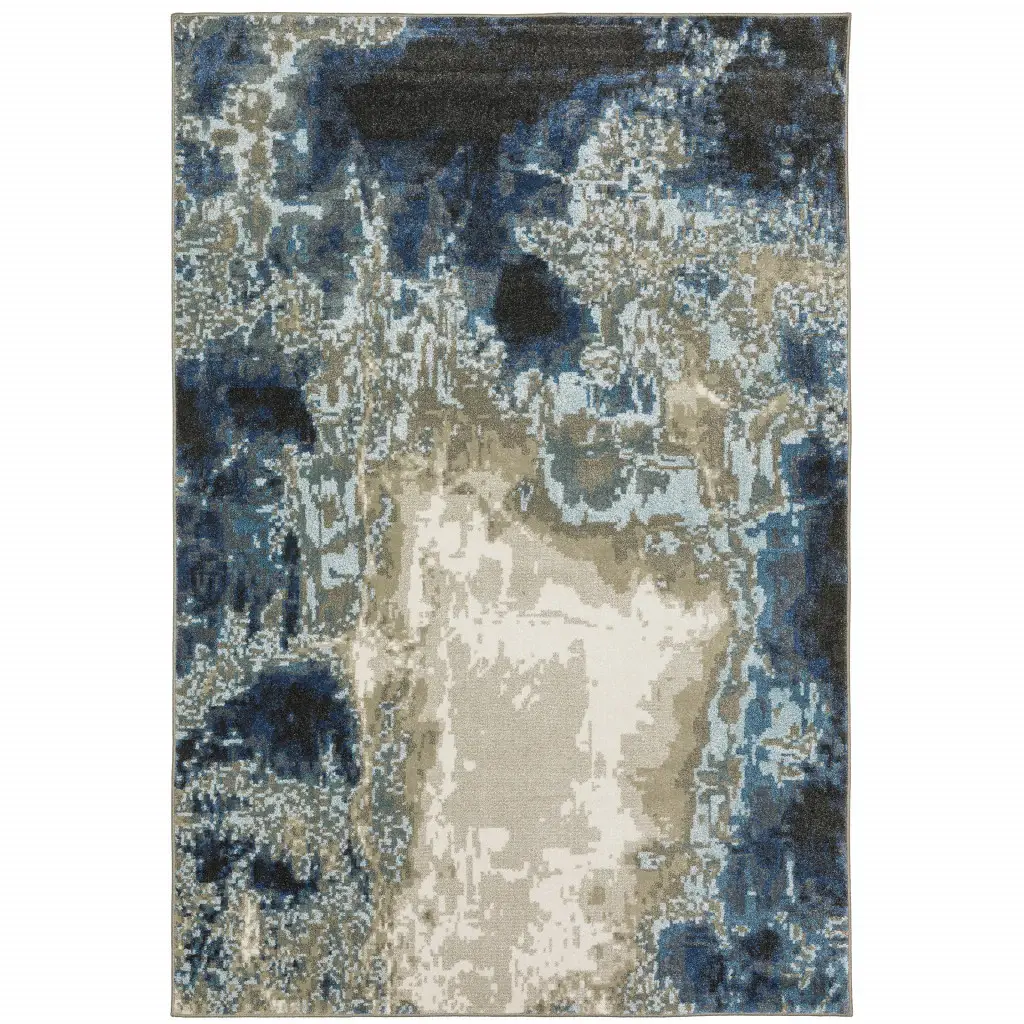 6' X 9' Blue Grey Charcoal And Beige Abstract Power Loom Stain Resistant Area Rug - Image 2
