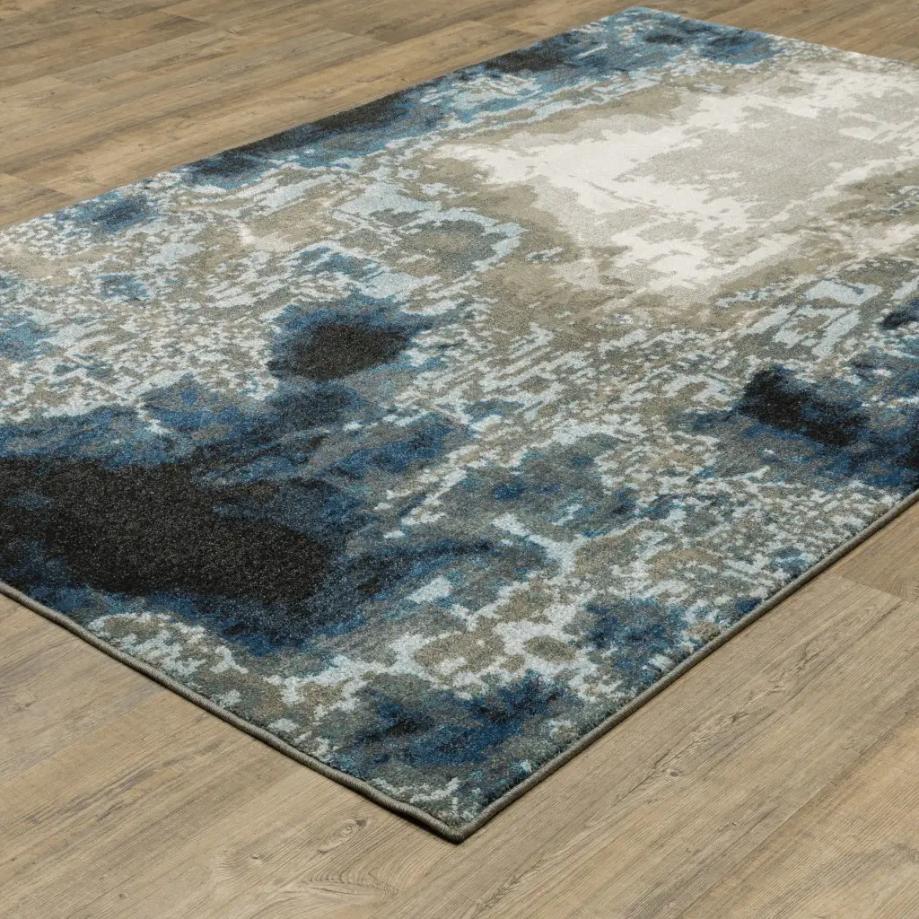 6' X 9' Blue Grey Charcoal And Beige Abstract Power Loom Stain Resistant Area Rug - Image 6