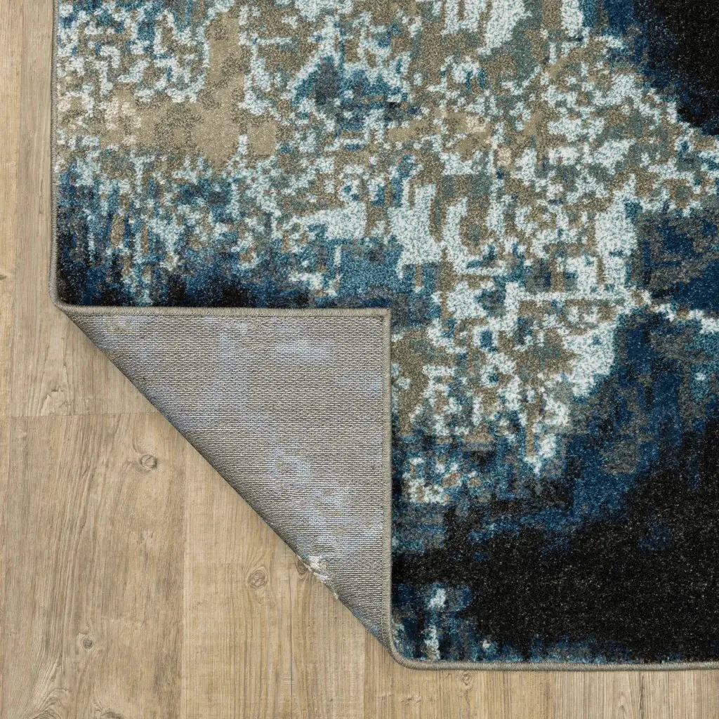 6' X 9' Blue Grey Charcoal And Beige Abstract Power Loom Stain Resistant Area Rug - Image 8