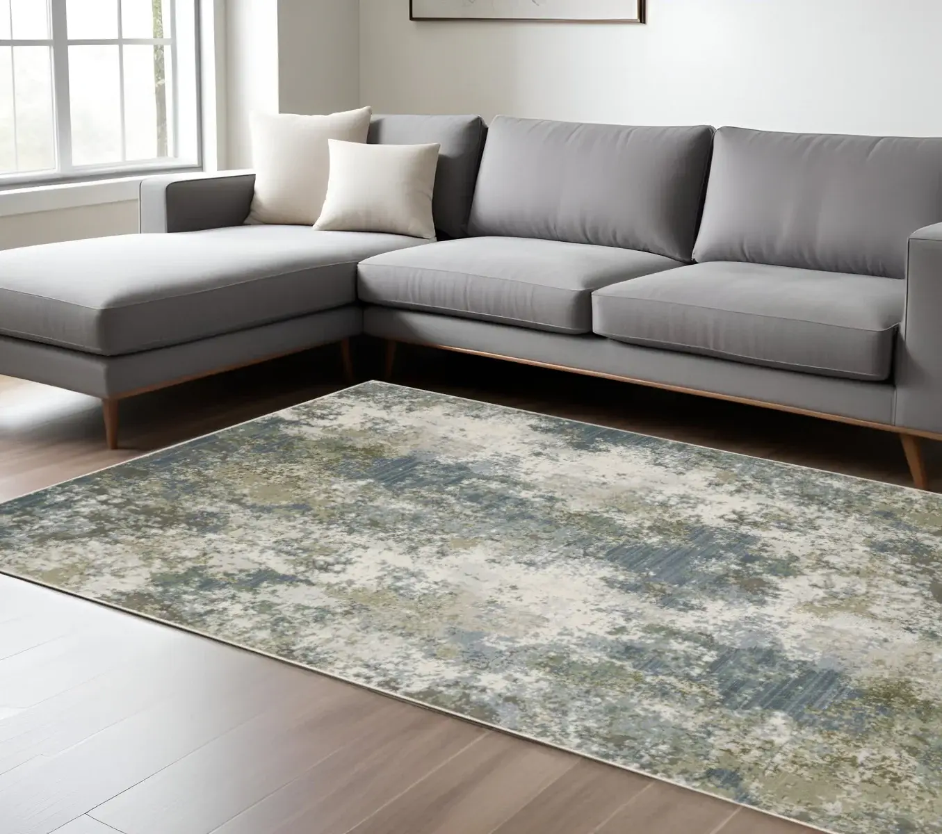 6' X 9' Blue Grey Green And Beige Abstract Power Loom Stain Resistant Area Rug - Image 2