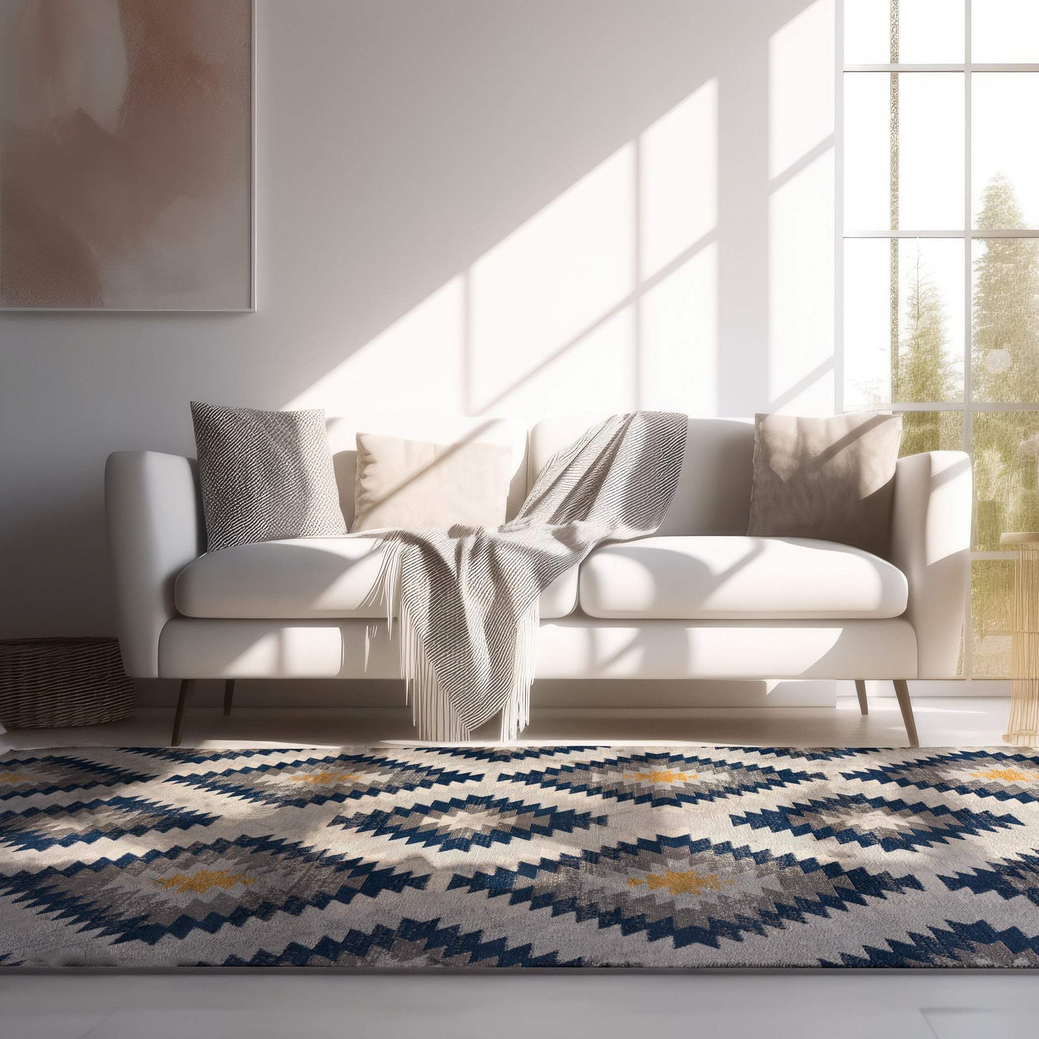 6' X 9' Blue Ikat Kilim Area Rug - Image 6