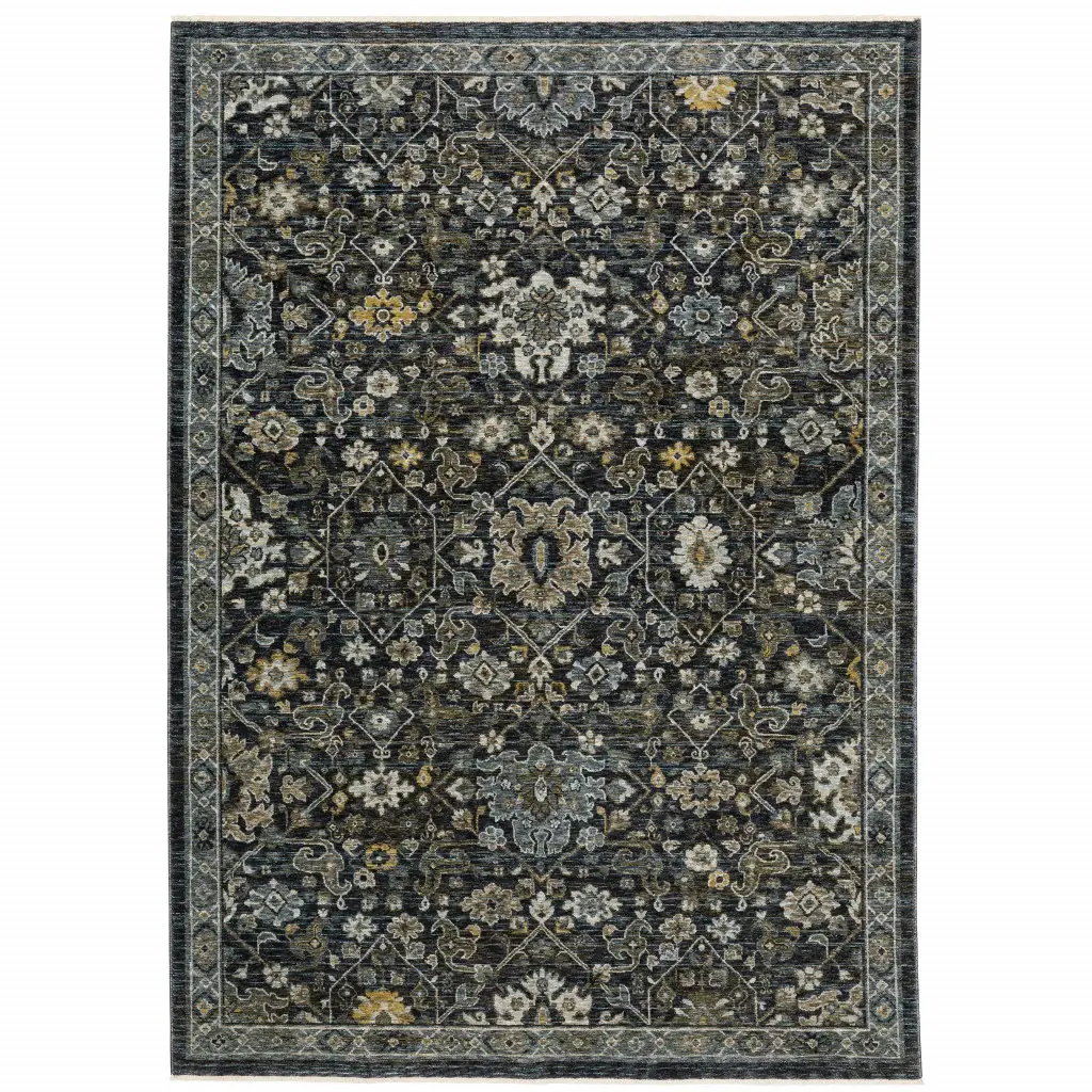 6' X 9' Blue Ivory Grey Gold Green And Brown Oriental Power Loom Stain Resistant Area Rug With Fringe - Image 2