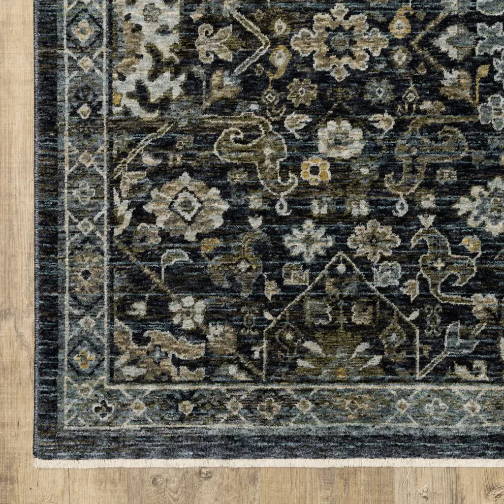 6' X 9' Blue Ivory Grey Gold Green And Brown Oriental Power Loom Stain Resistant Area Rug With Fringe - Image 4