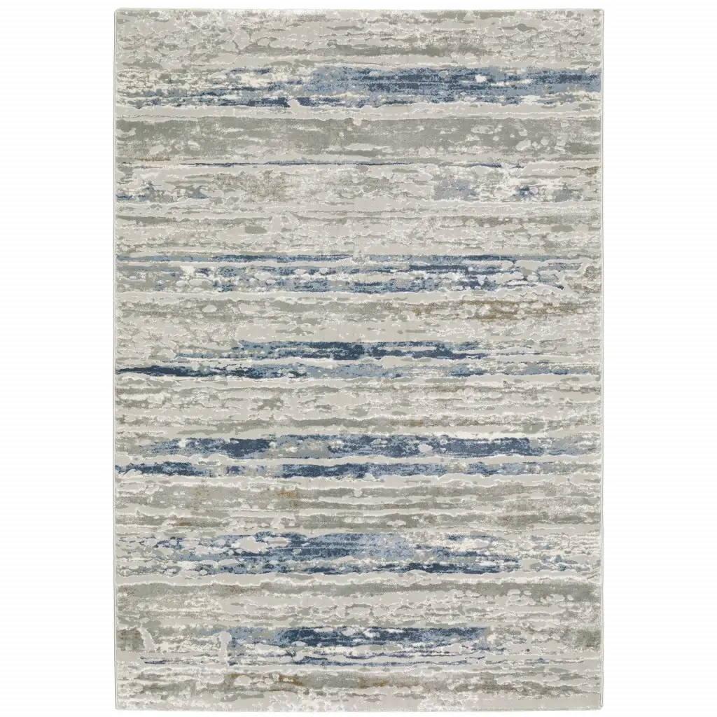 6' X 9' Blue Ivory Grey Light Blue And Brown Abstract Power Loom Stain Resistant Area Rug - Image 2
