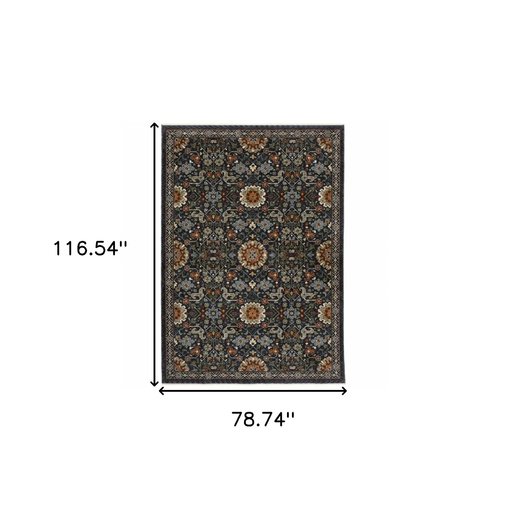 6' X 9' Blue Red Ivory And Gold Oriental Power Loom Stain Resistant Area Rug With Fringe - Image 3