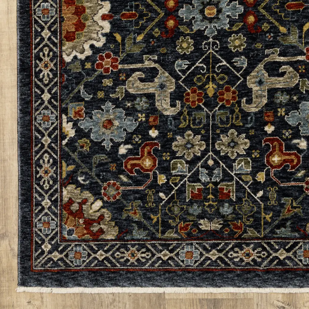 6' X 9' Blue Red Ivory And Gold Oriental Power Loom Stain Resistant Area Rug With Fringe - Image 4