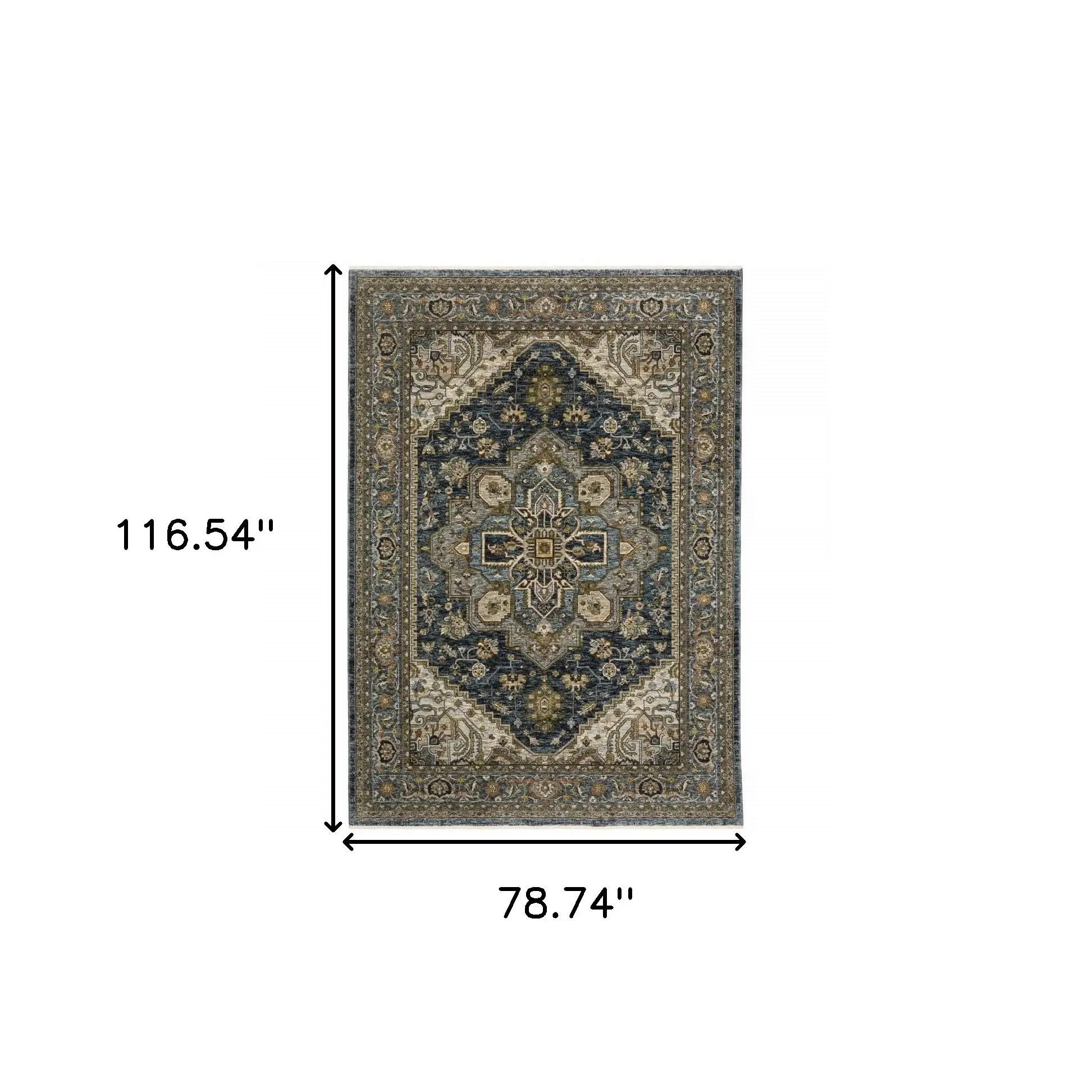 6' X 9' Blue Taupe Grey Green Rust Tan Beige And Gold Oriental Power Loom Stain Resistant Area Rug With Fringe - Image 3