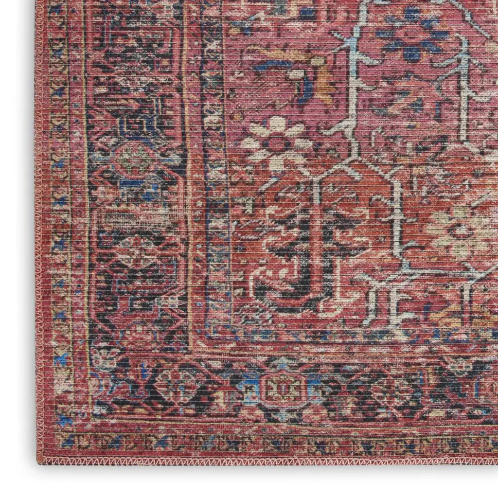 6' X 9' Brick Medallion Distressed Washable Area Rug - Image 3