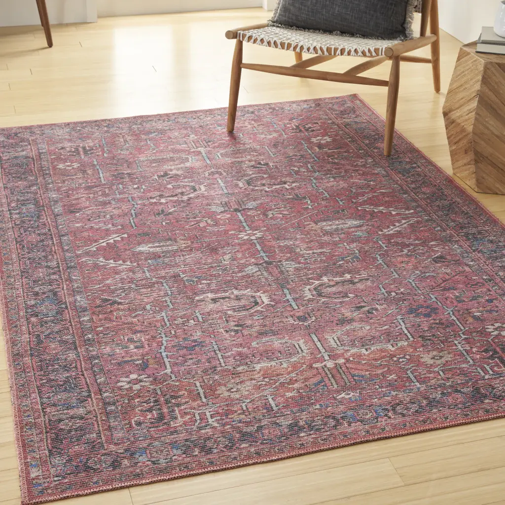 6' X 9' Brick Medallion Distressed Washable Area Rug - Image 4
