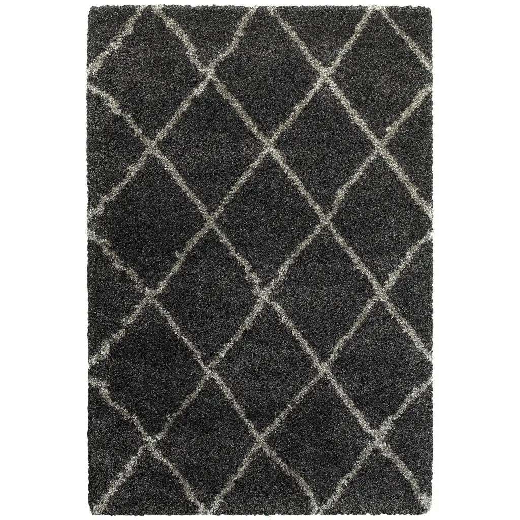6' X 9' Charcoal And Grey Geometric Shag Power Loom Stain Resistant Area Rug