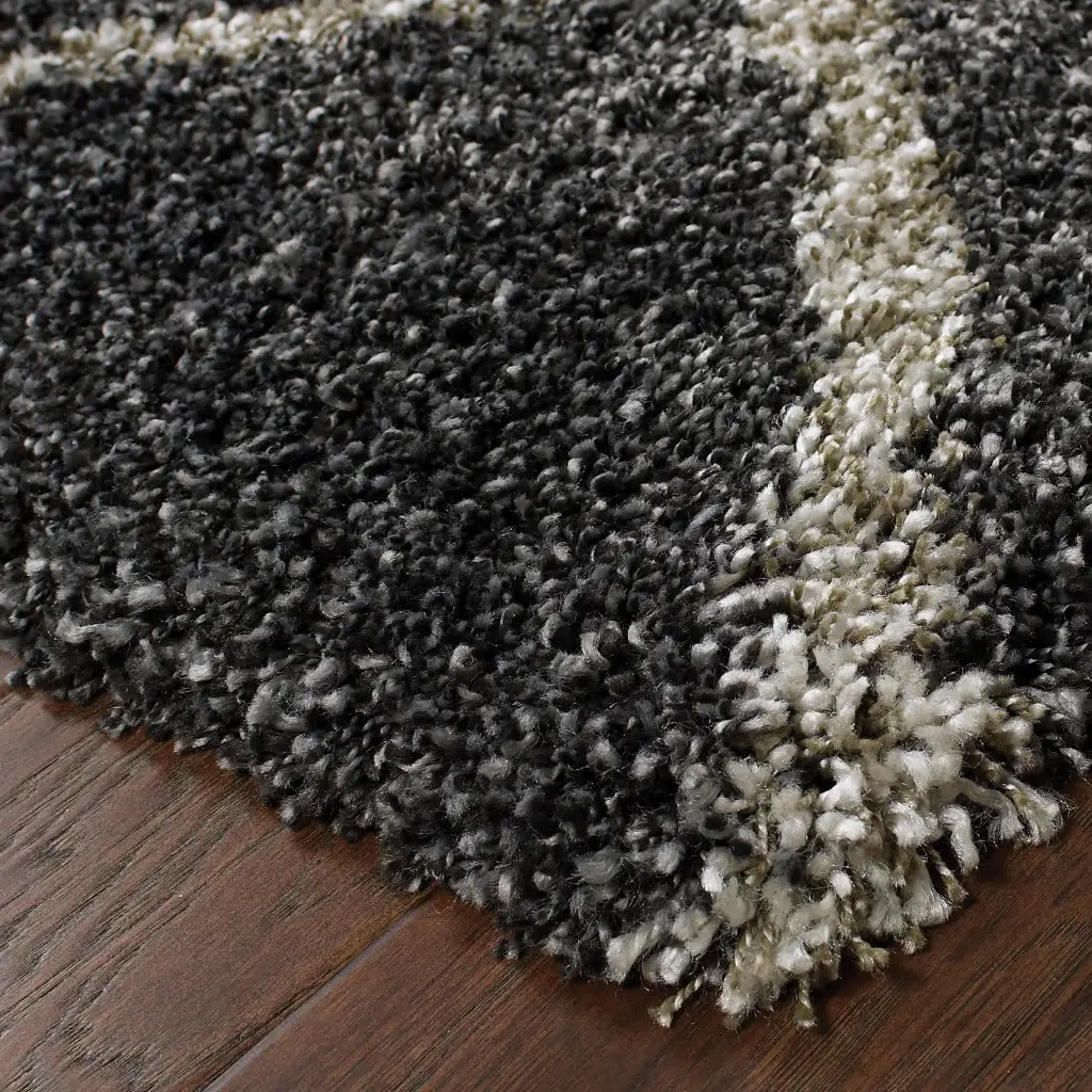 6' X 9' Charcoal And Grey Geometric Shag Power Loom Stain Resistant Area Rug - Image 2
