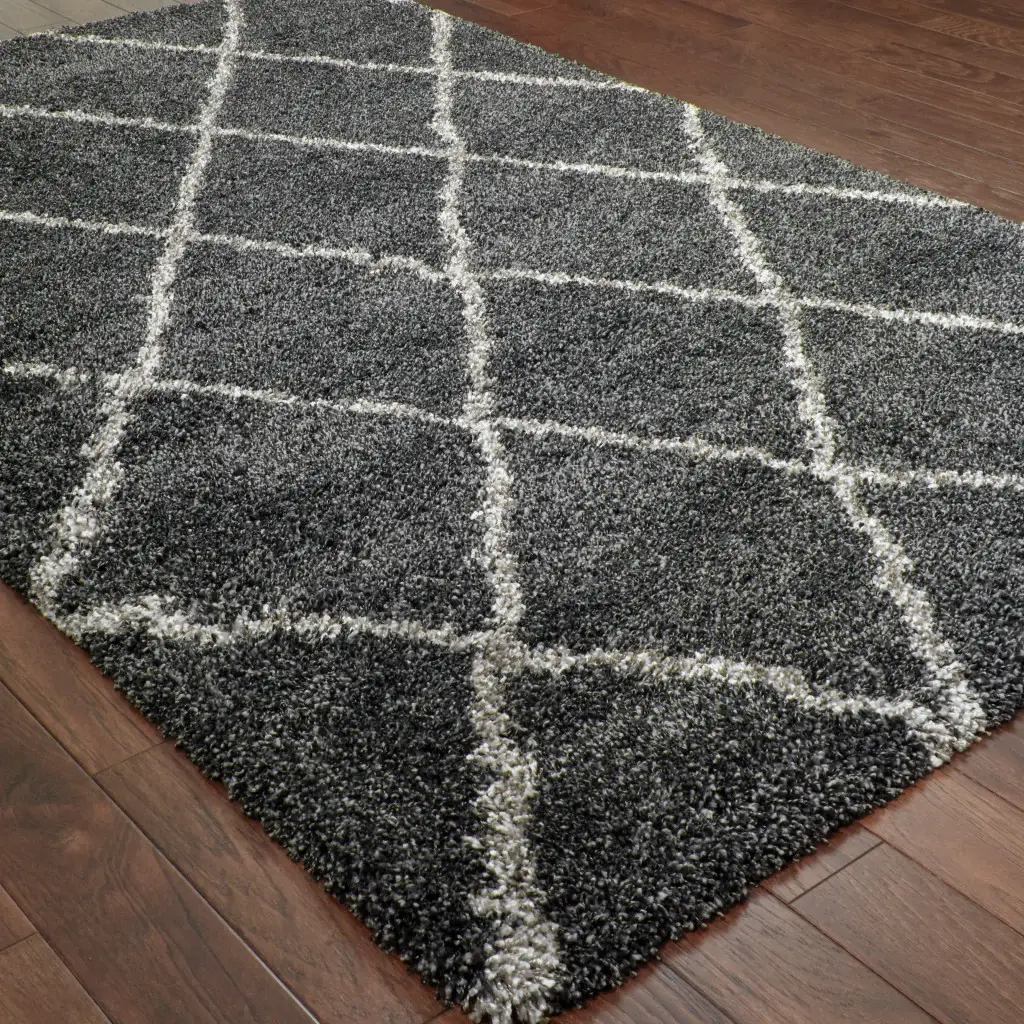 6' X 9' Charcoal And Grey Geometric Shag Power Loom Stain Resistant Area Rug - Image 3