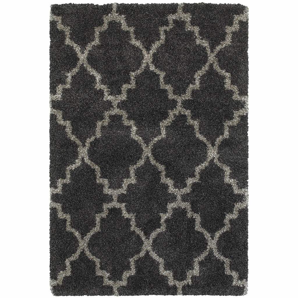 6' X 9' Charcoal And Grey Geometric Shag Power Loom Stain Resistant Area Rug - Image 2