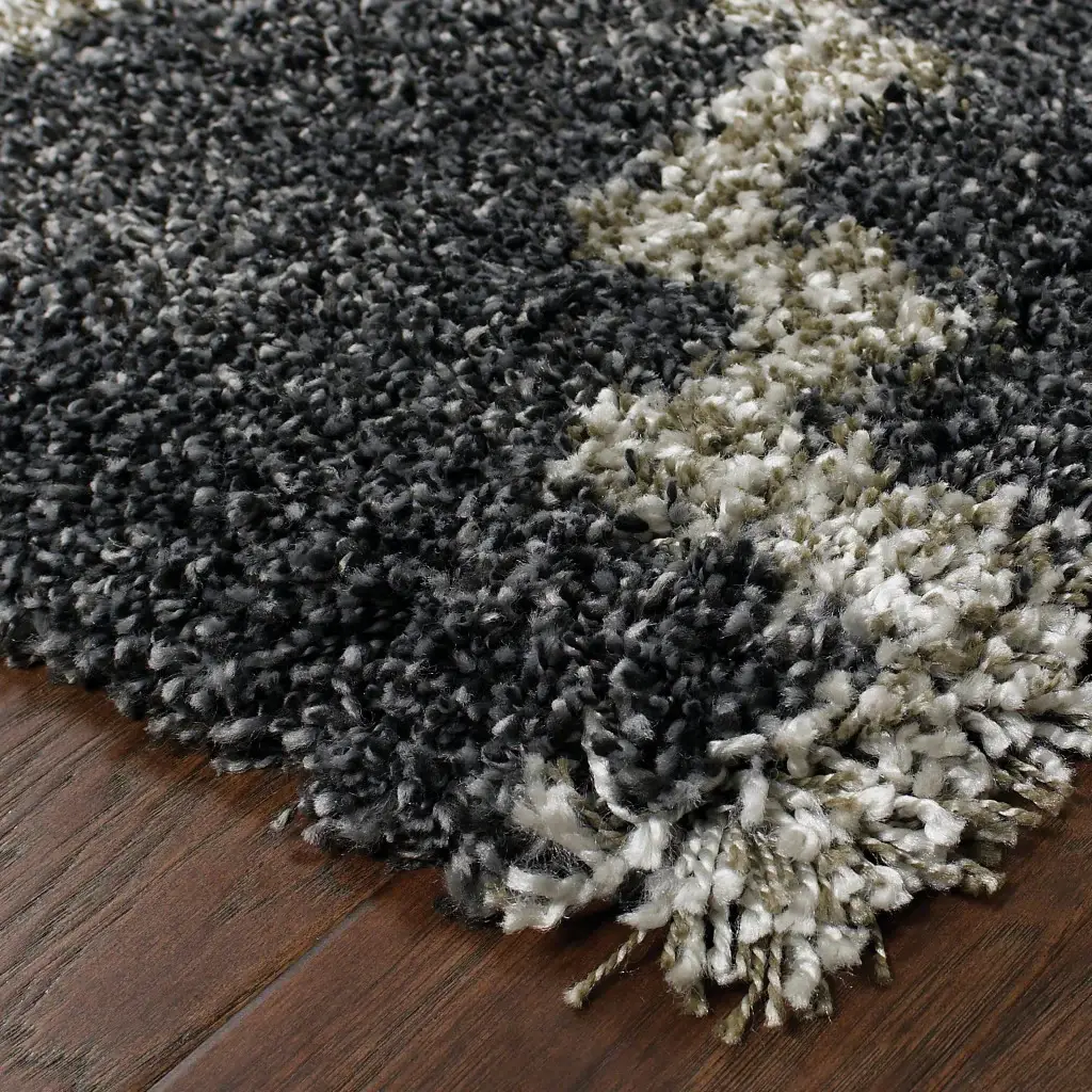6' X 9' Charcoal And Grey Geometric Shag Power Loom Stain Resistant Area Rug - Image 4