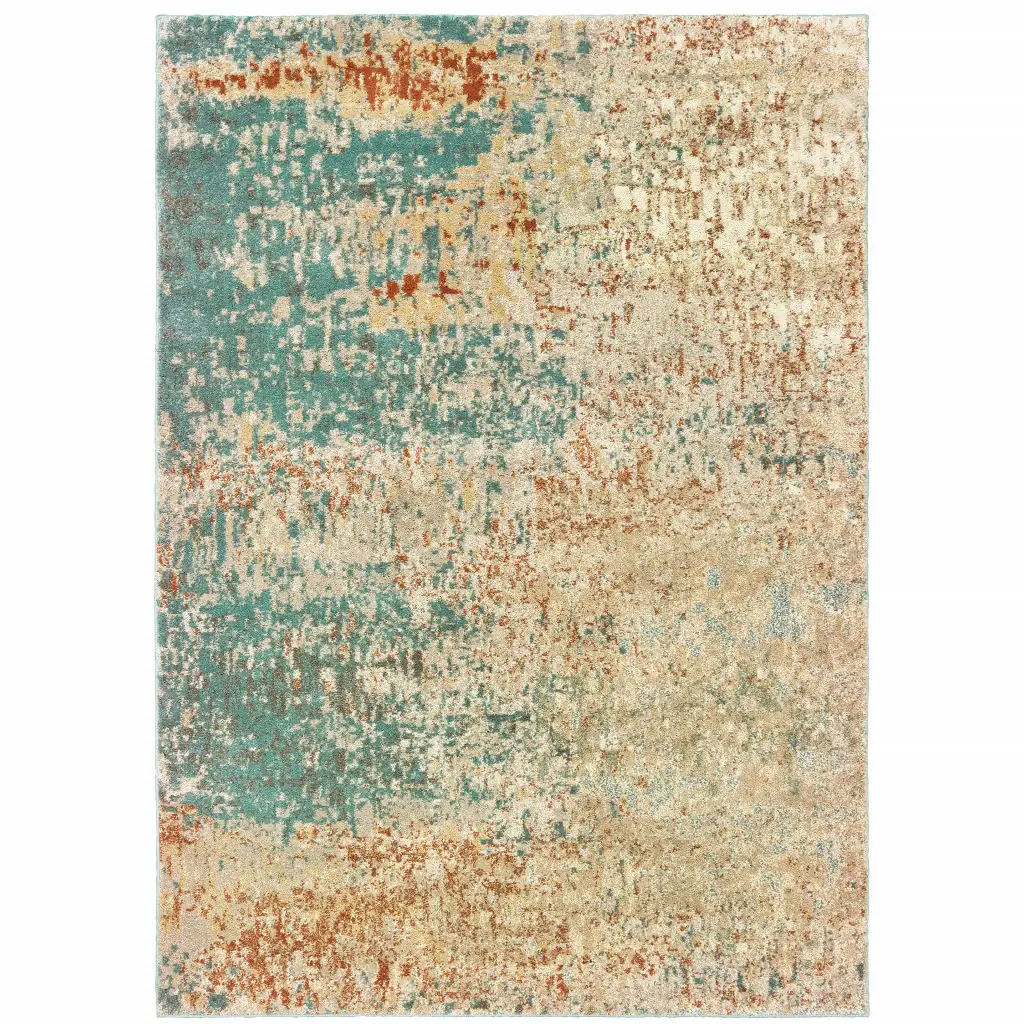 6' X 9' Foam Blue Pumpkin And Golden Yellow Abstract Power Loom Stain Resistant Area Rug - Image 2