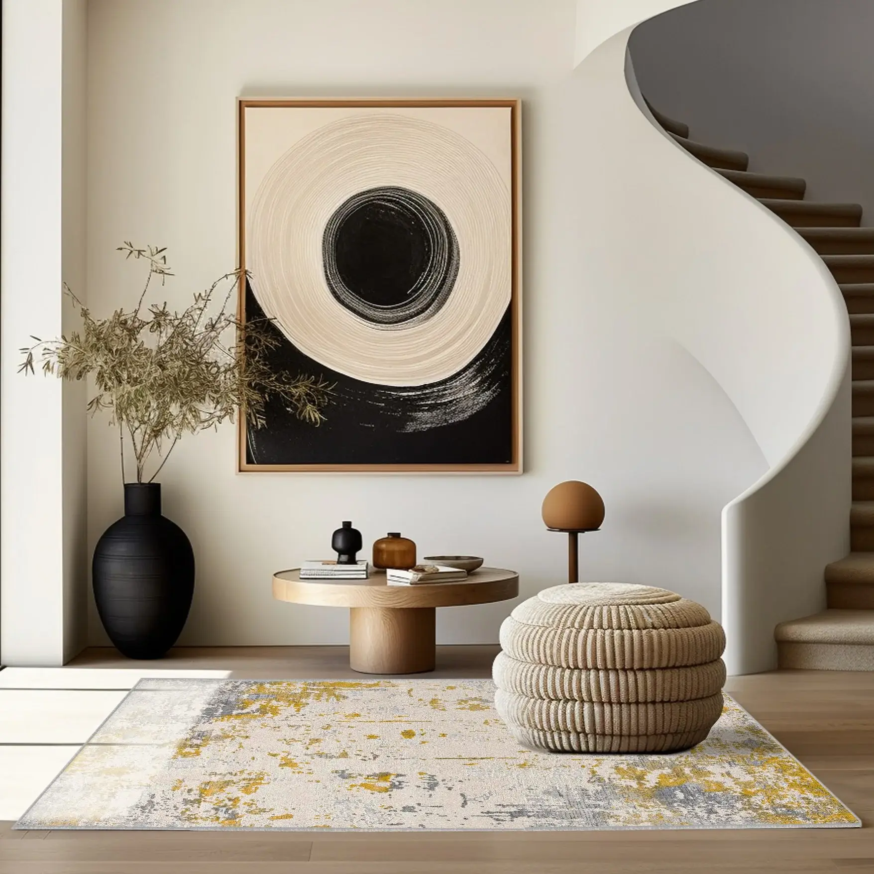 6' X 9' Gold Abstract Dhurrie Area Rug - Image 3