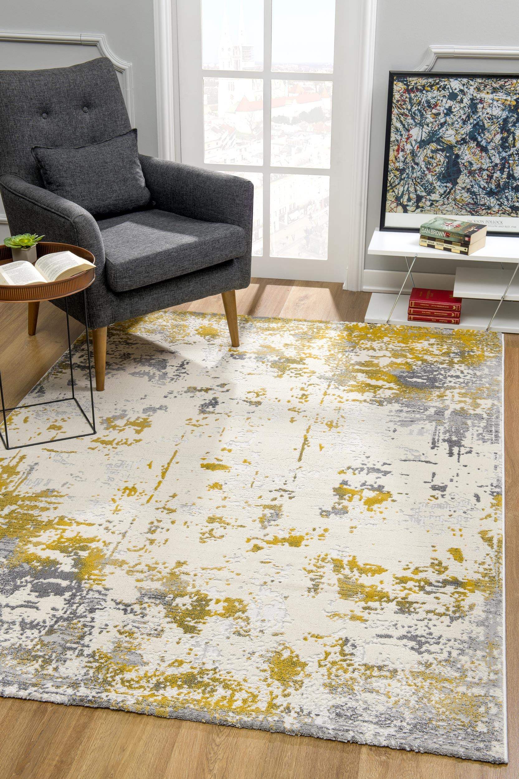 6' X 9' Gold Abstract Dhurrie Area Rug - Image 4