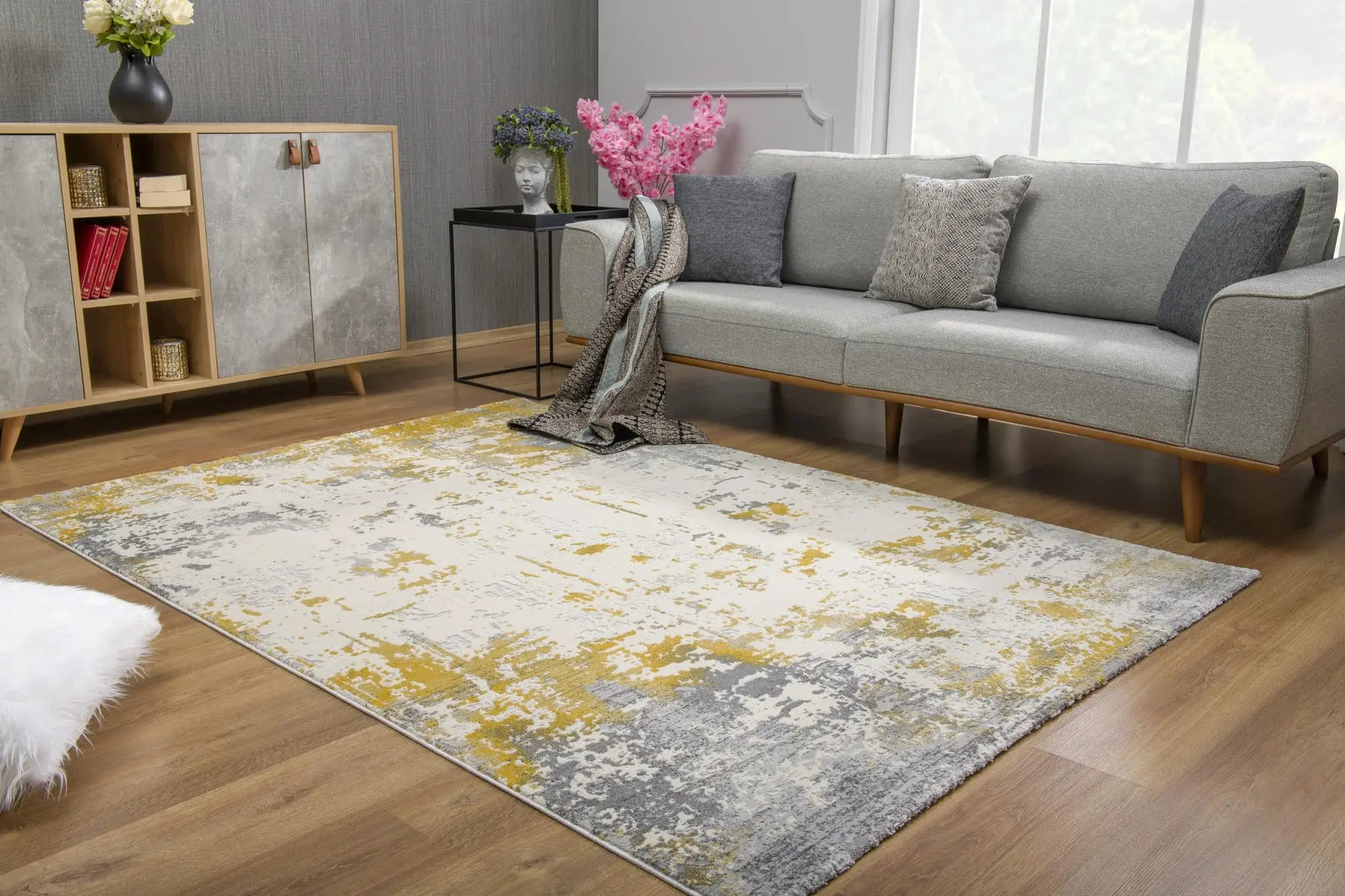 6' X 9' Gold Abstract Dhurrie Area Rug - Image 5