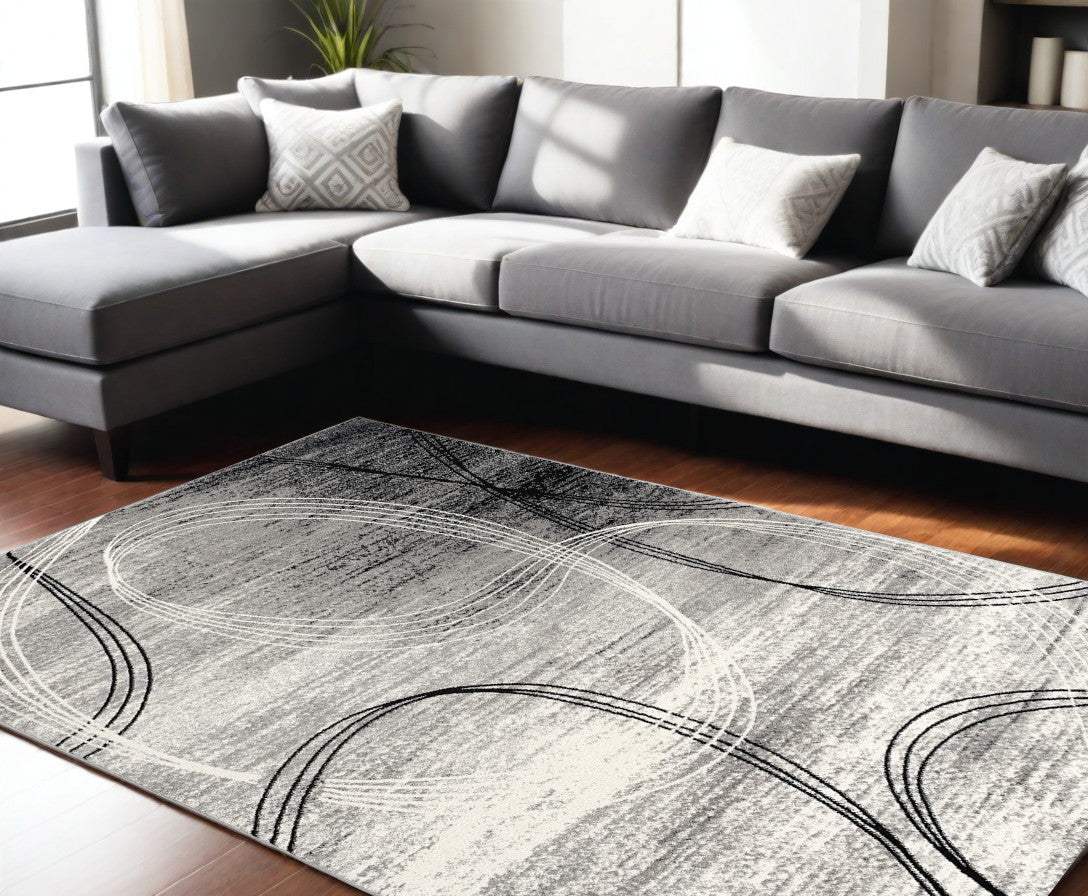 6' X 9' Gray Abstract Dhurrie Area Rug